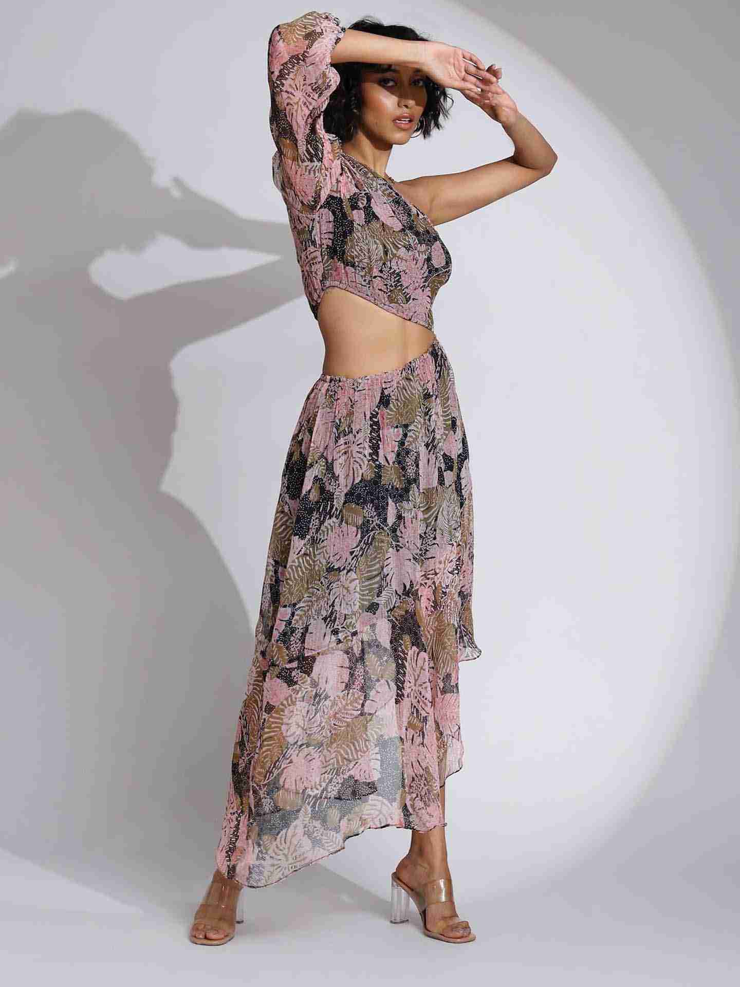 Black Fashion Flair Printed Cut-Out Dress