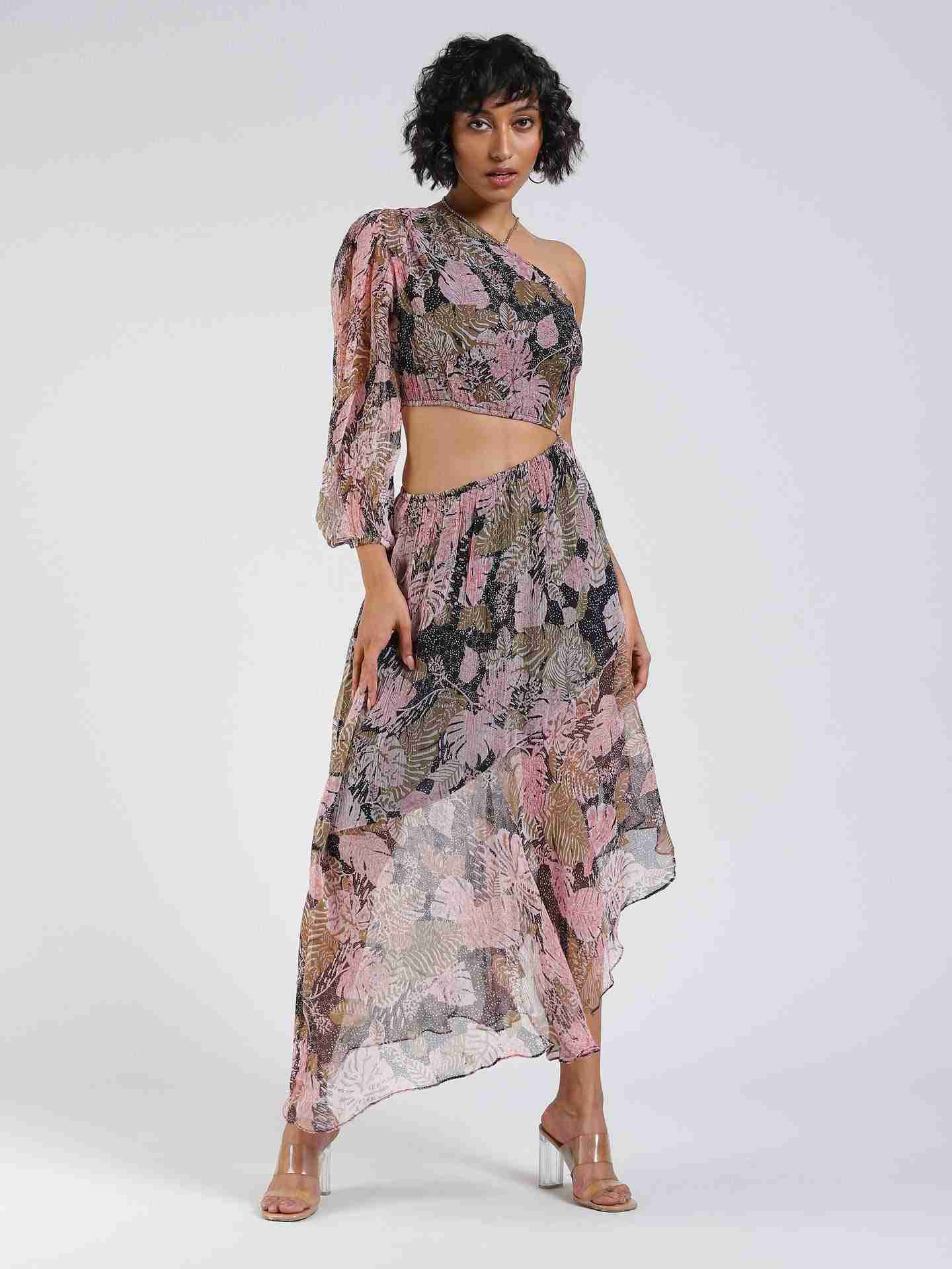 Black Fashion Flair Printed Cut-Out Dress