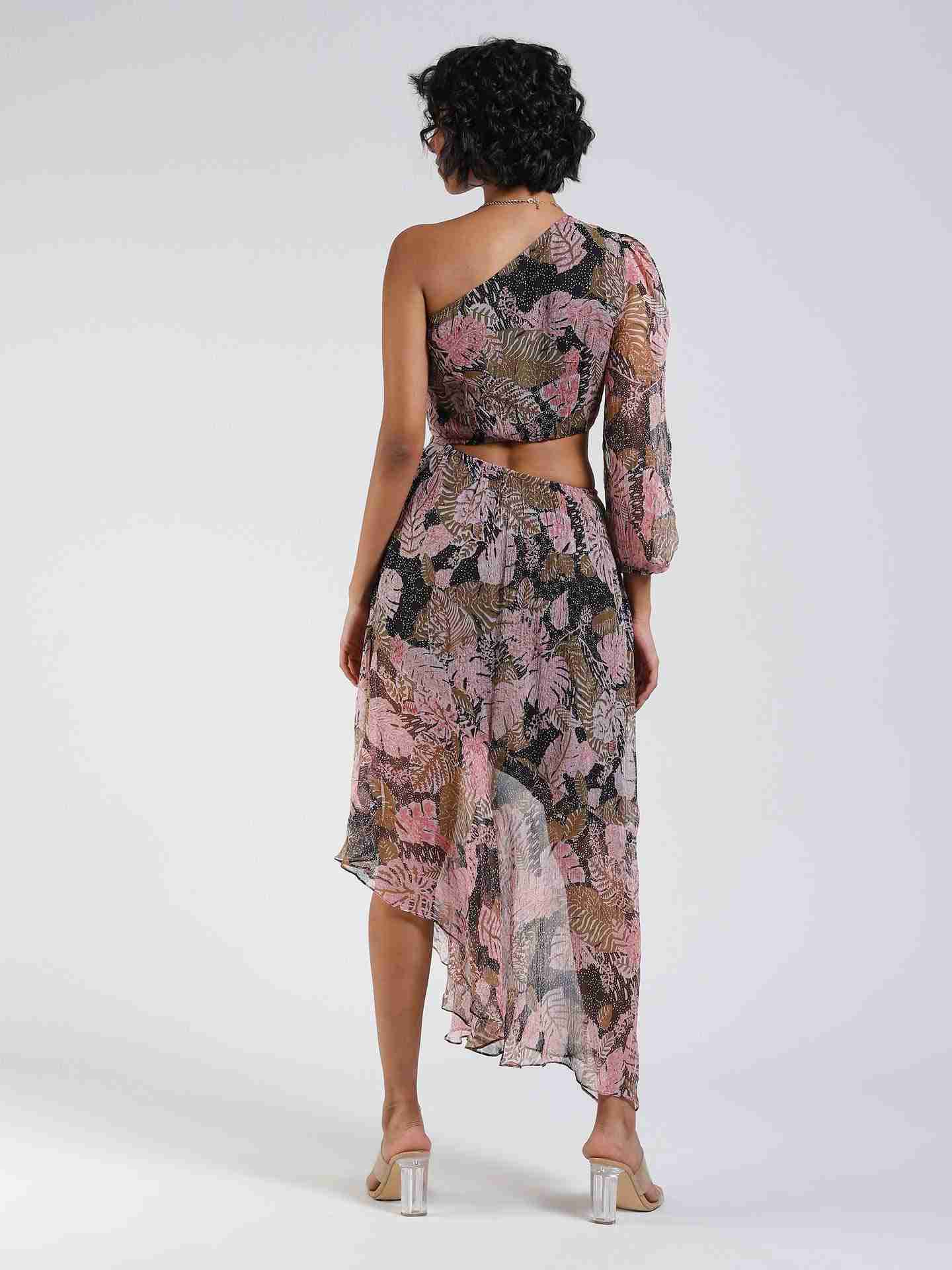 Black Fashion Flair Printed Cut-Out Dress