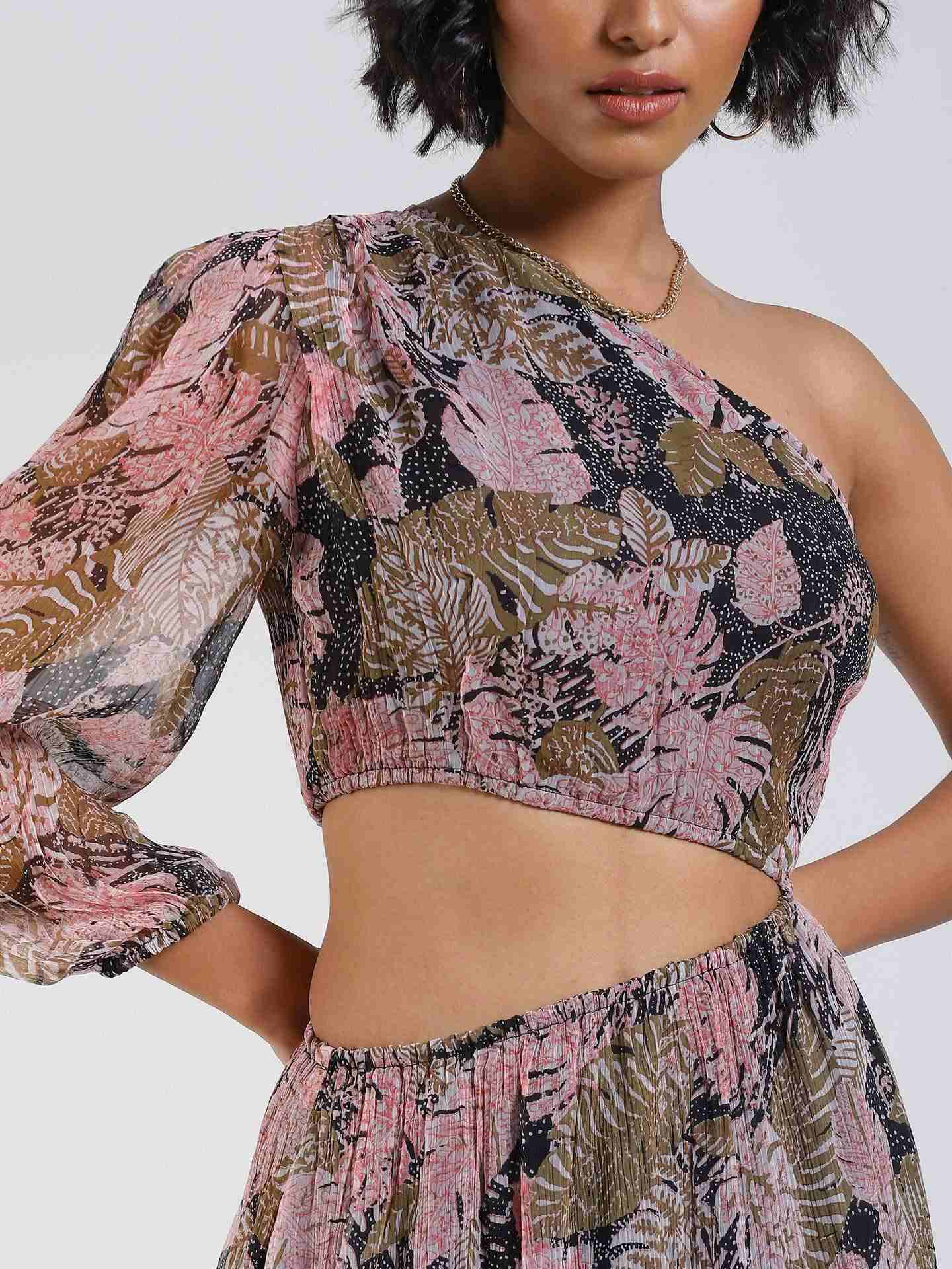 Black Fashion Flair Printed Cut-Out Dress