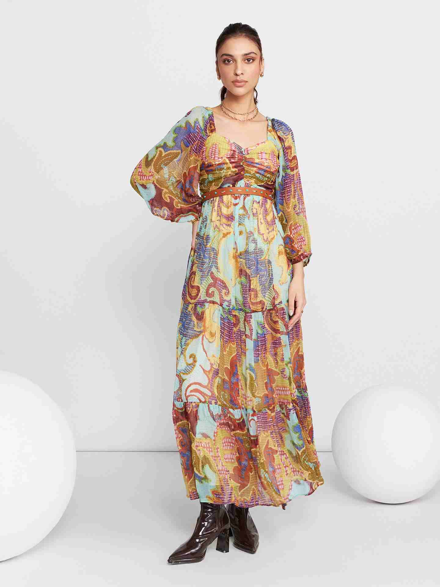 Ecru Multi Francis Long Dress