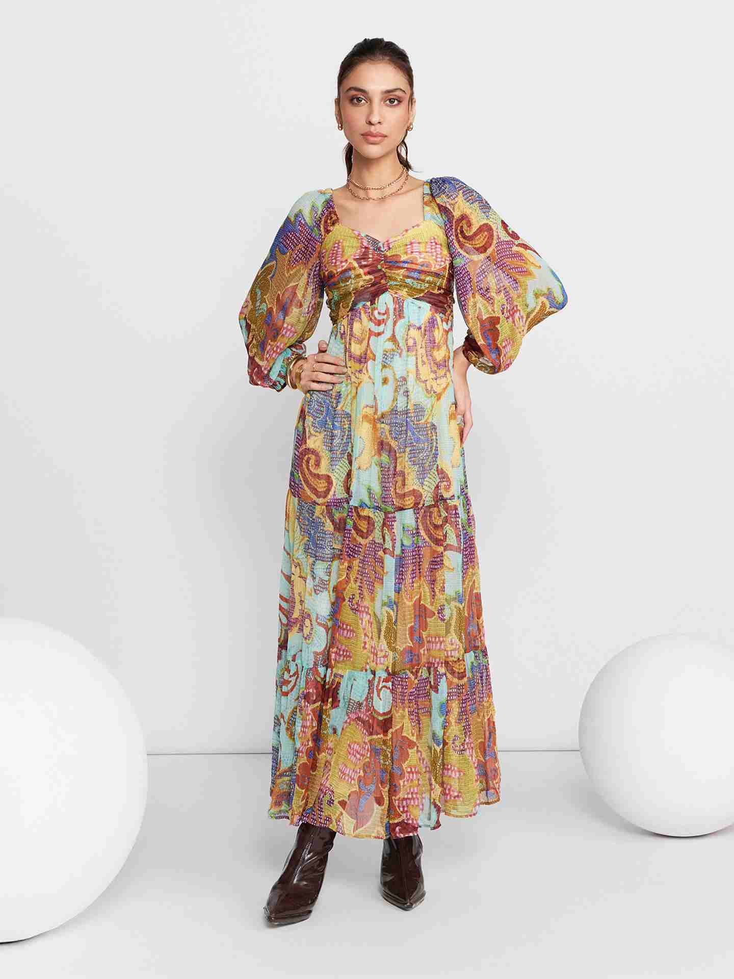 Ecru Multi Francis Long Dress