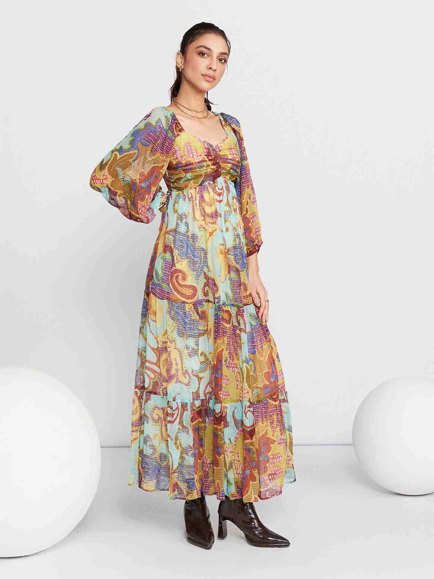 Ecru Multi Francis Long Dress