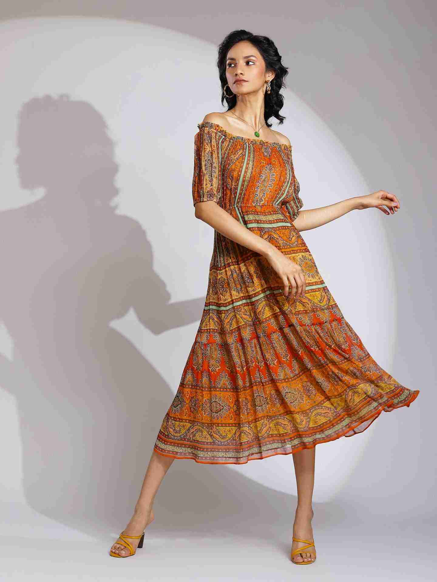 Orange Cora Off-The-Shoulder Dress