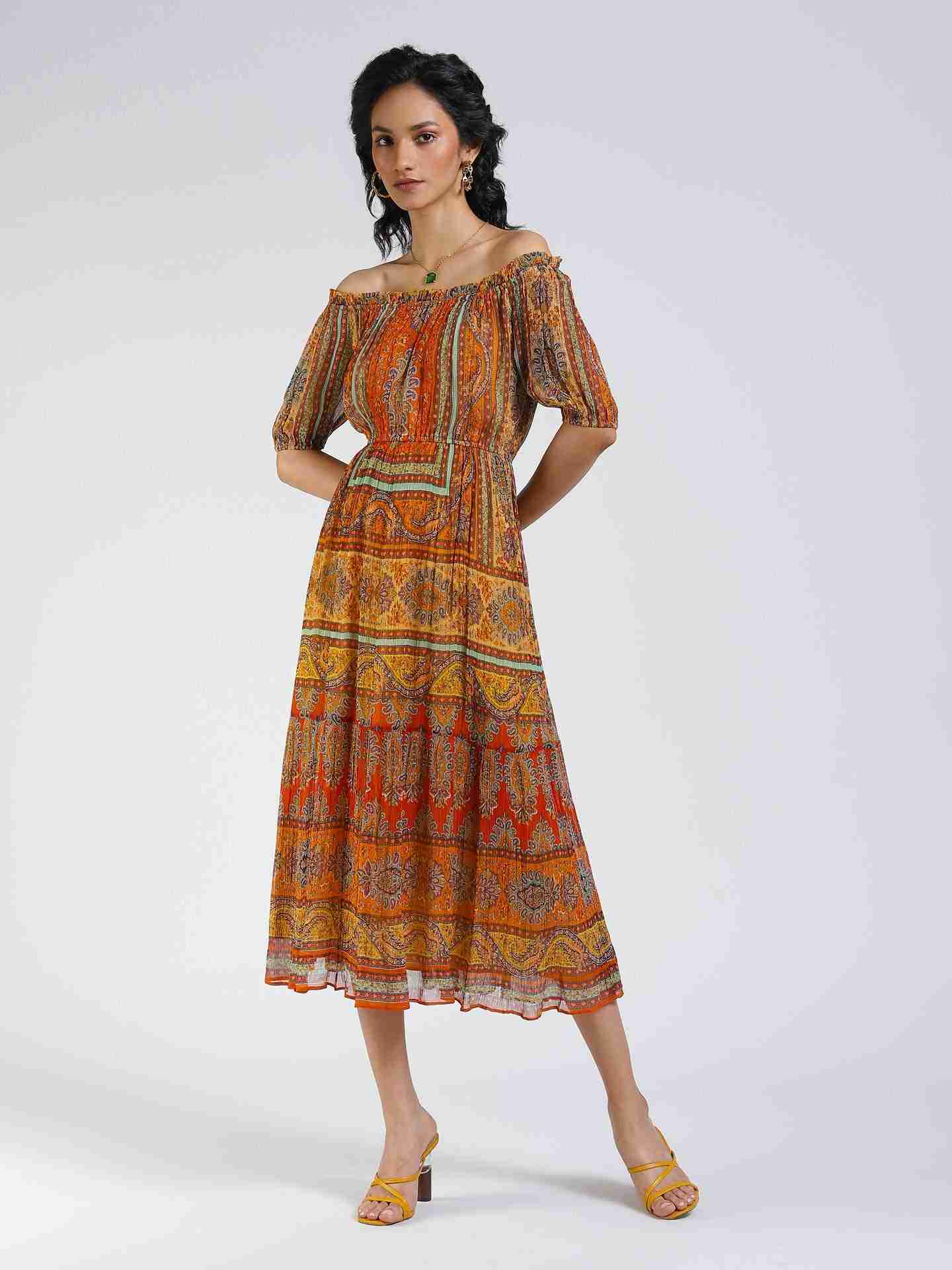 Orange Cora Off-The-Shoulder Dress