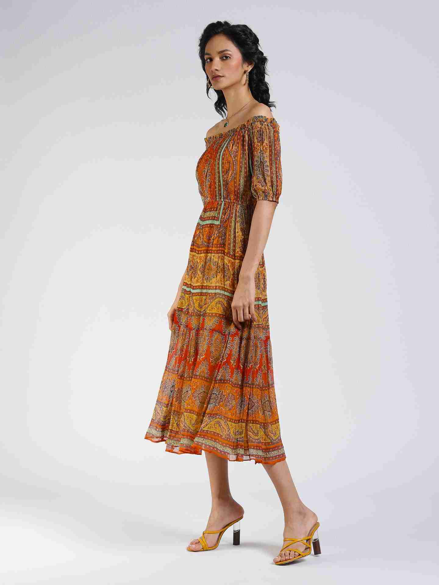 Orange Cora Off-The-Shoulder Dress