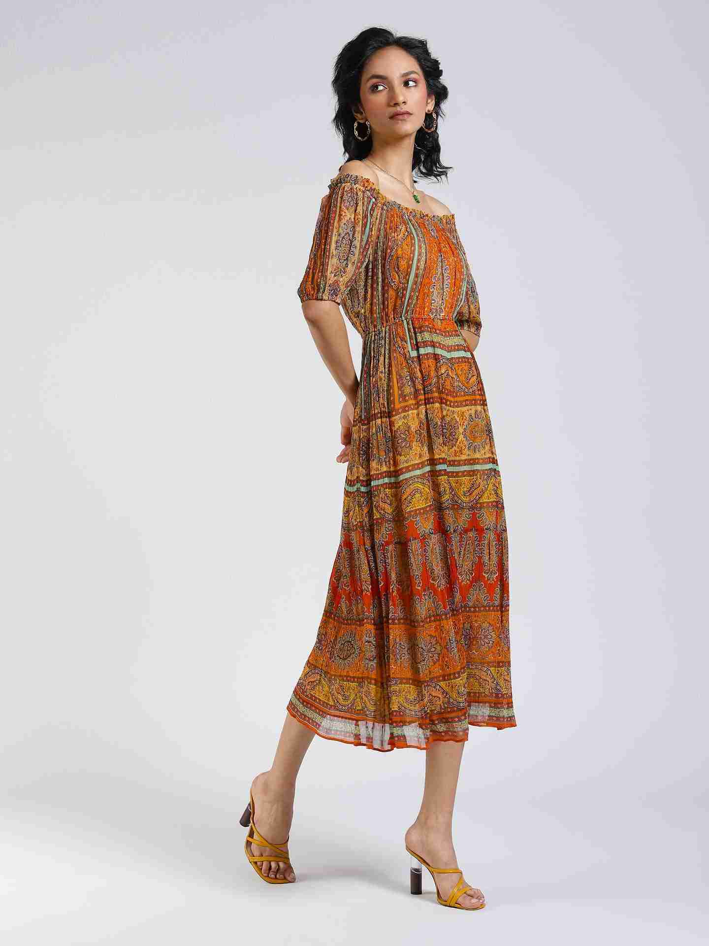 Orange Cora Off-The-Shoulder Dress