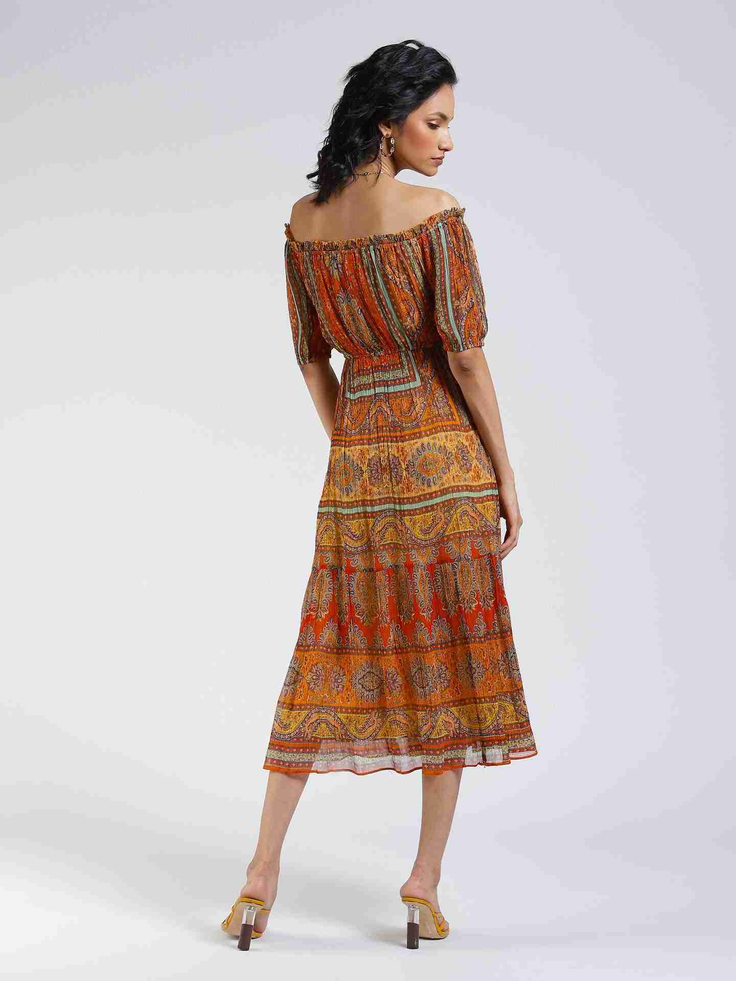 Orange Cora Off-The-Shoulder Dress