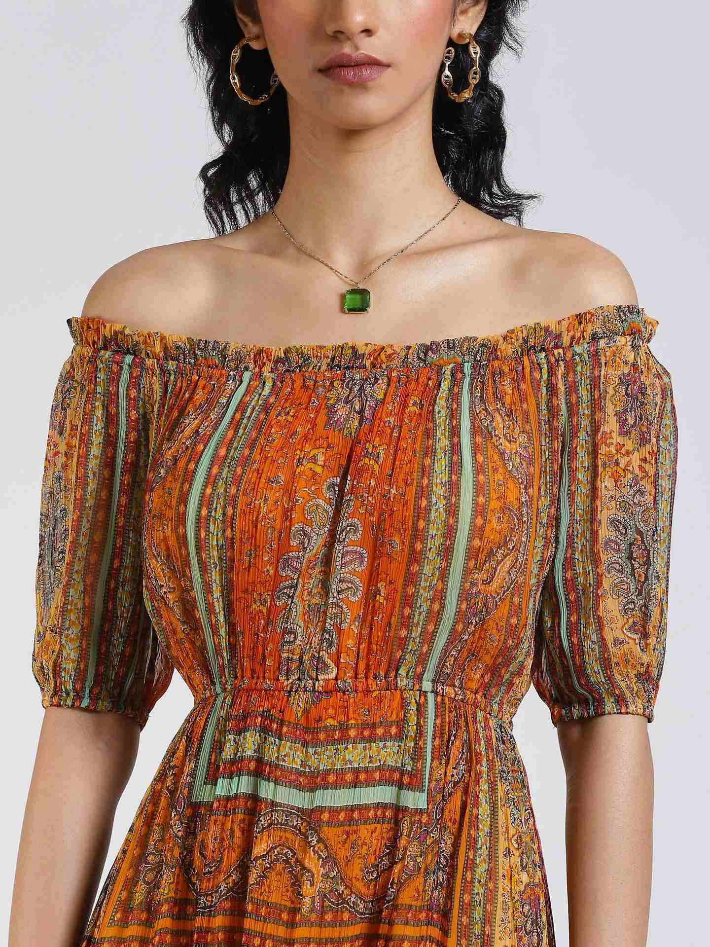 Orange Cora Off-The-Shoulder Dress