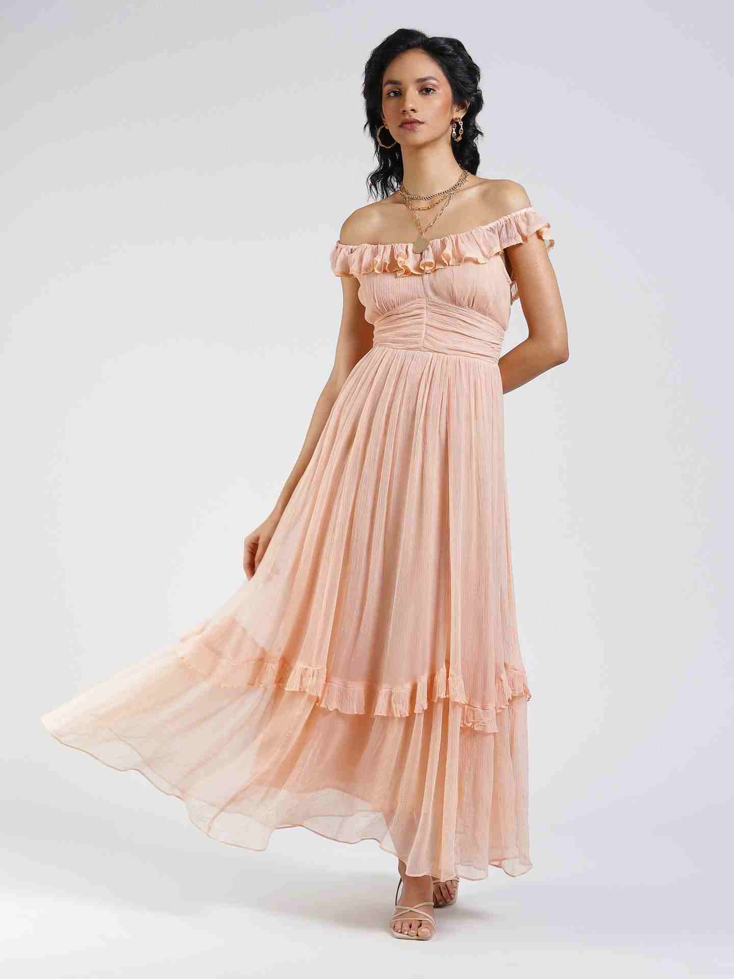 Peach Giana Off-The-Shoulder Dress