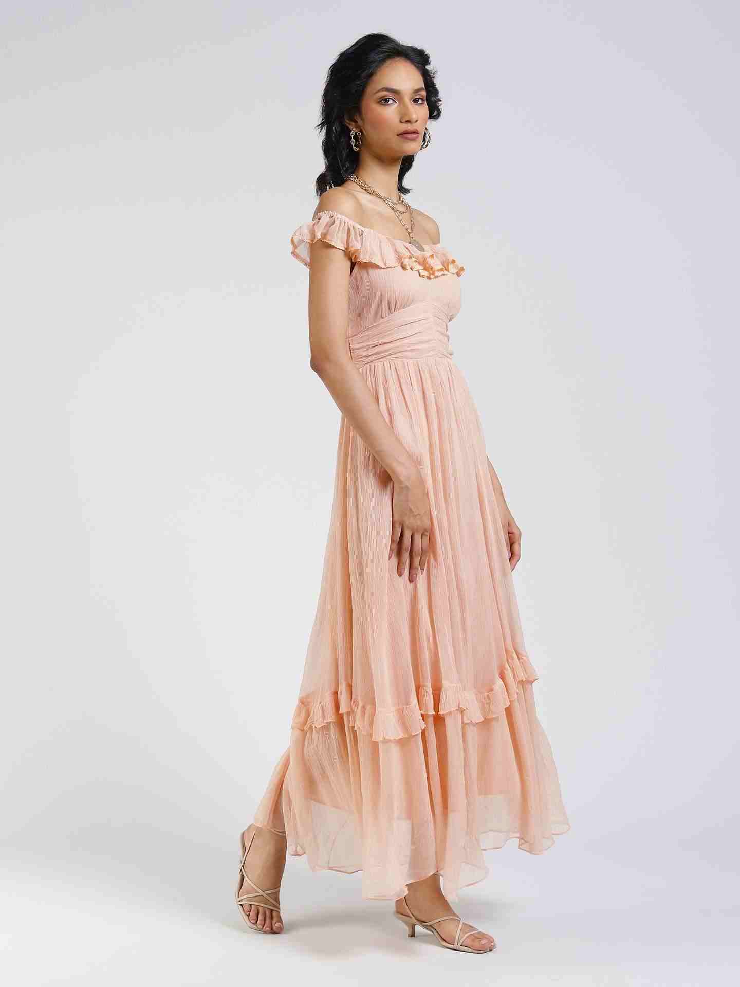 Peach Giana Off-The-Shoulder Dress