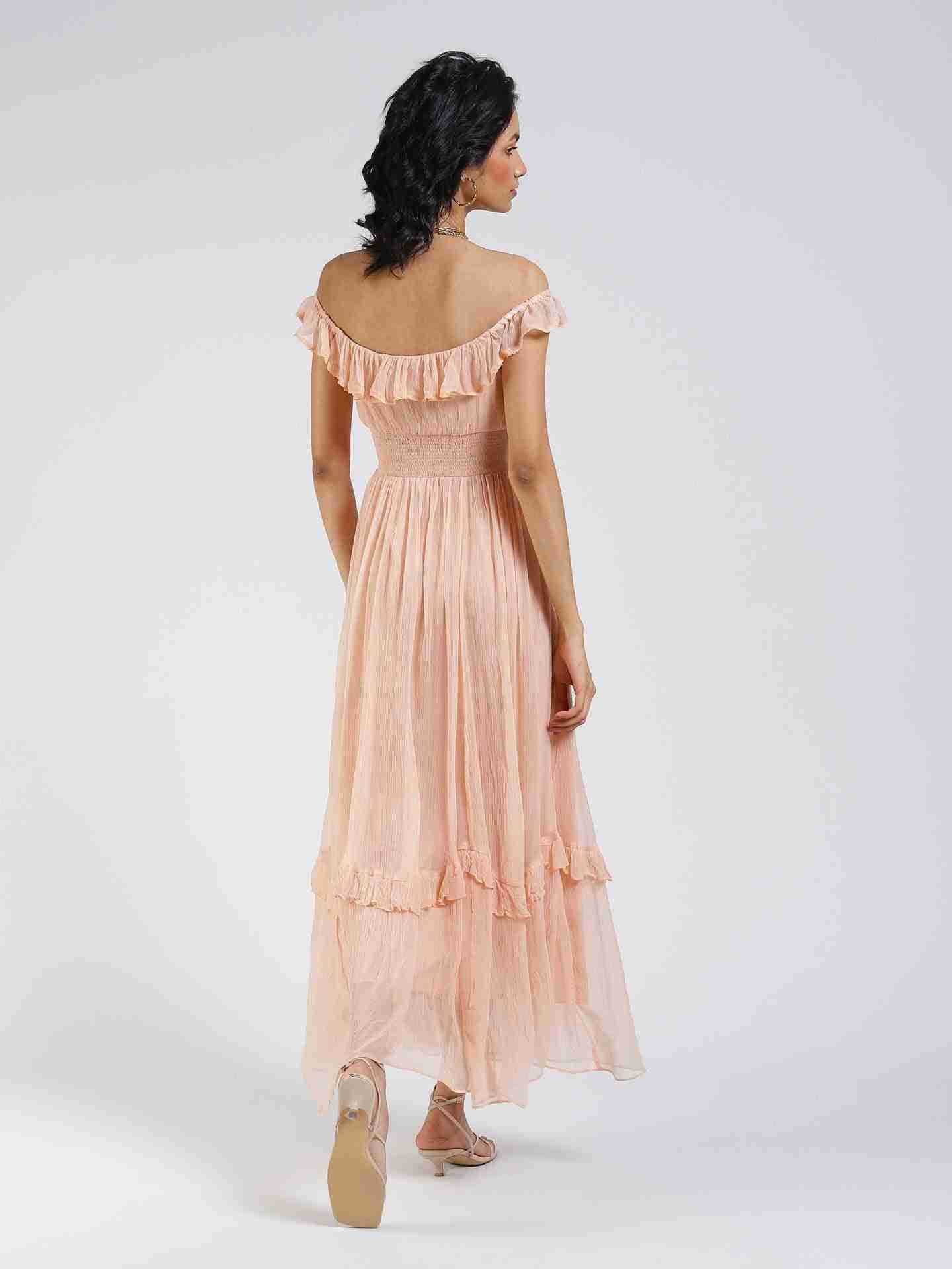 Peach Giana Off-The-Shoulder Dress