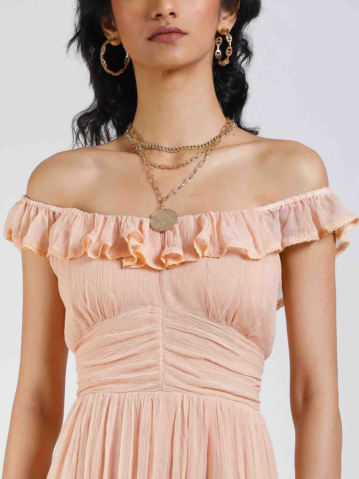 Peach Giana Off-The-Shoulder Dress