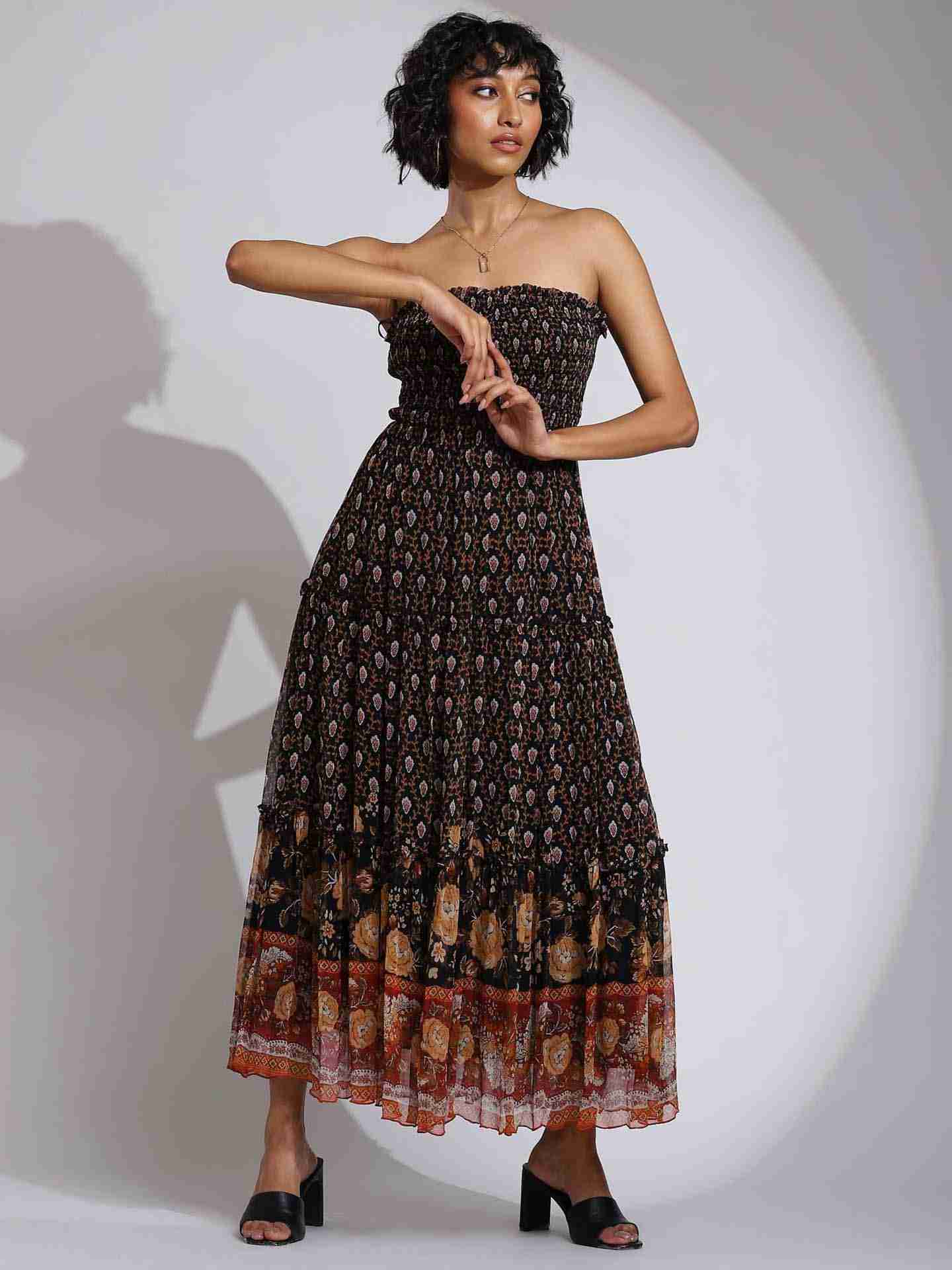 Black Provencal Off-The-Shoulder Dress