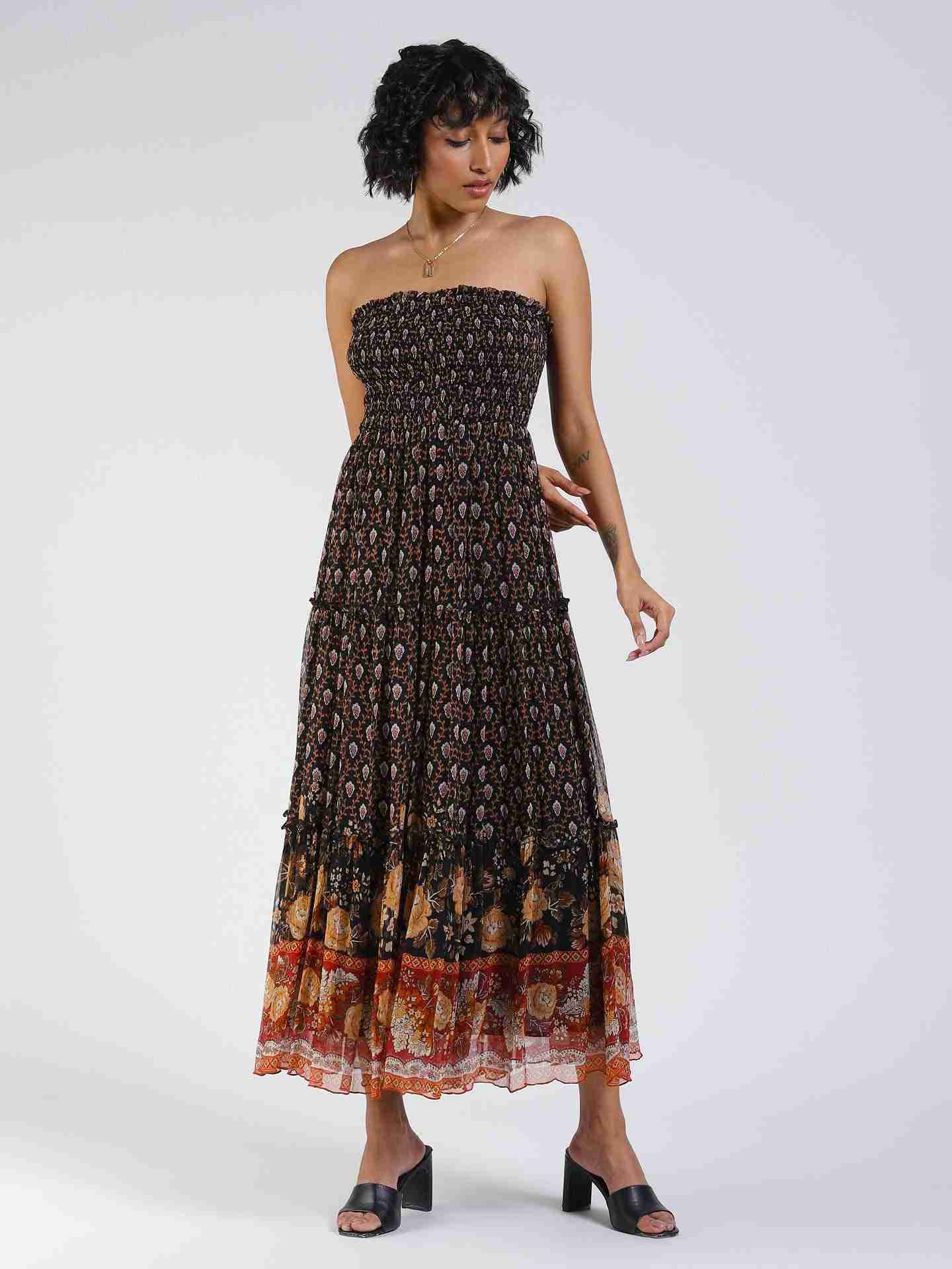 Black Provencal Off-The-Shoulder Dress