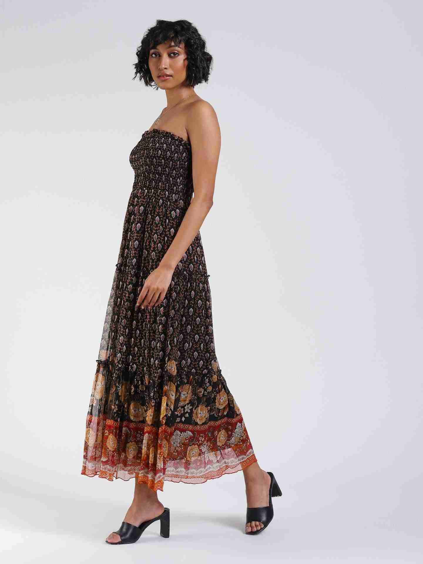 Black Provencal Off-The-Shoulder Dress