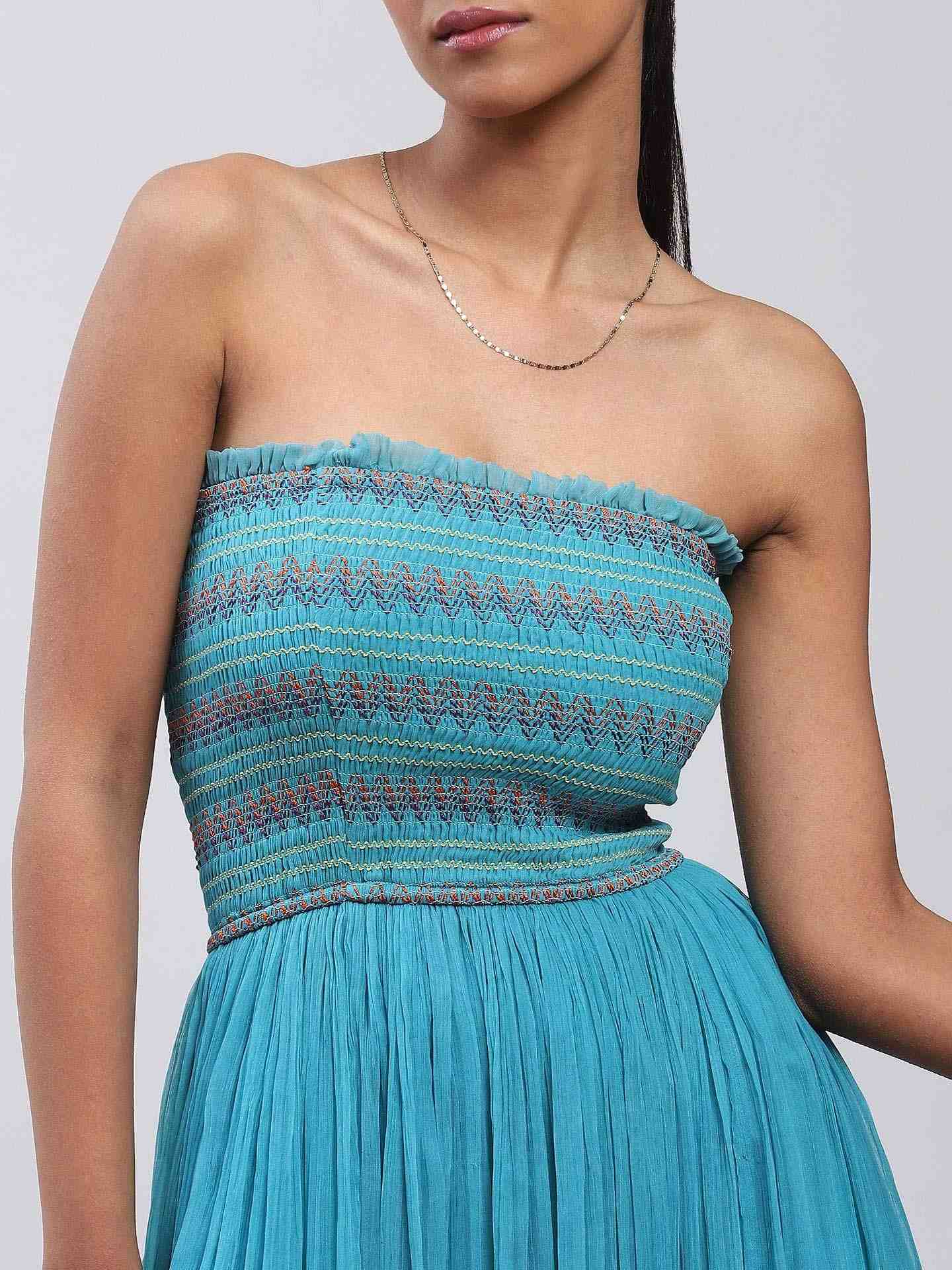 Blue Bluebell Flower Off-The-Shoulder Dress