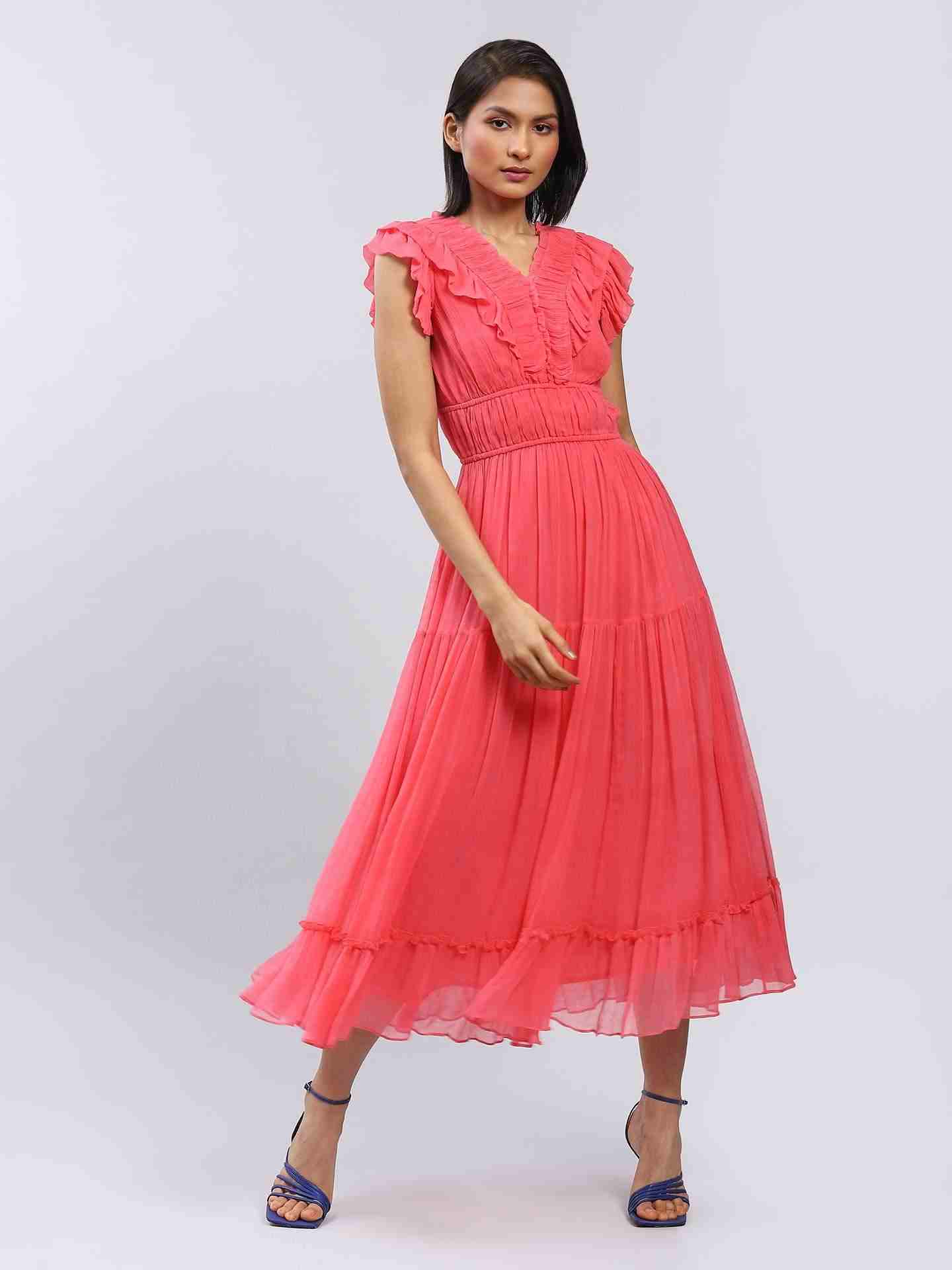 Coral Bluebell Flower Maxi Dress