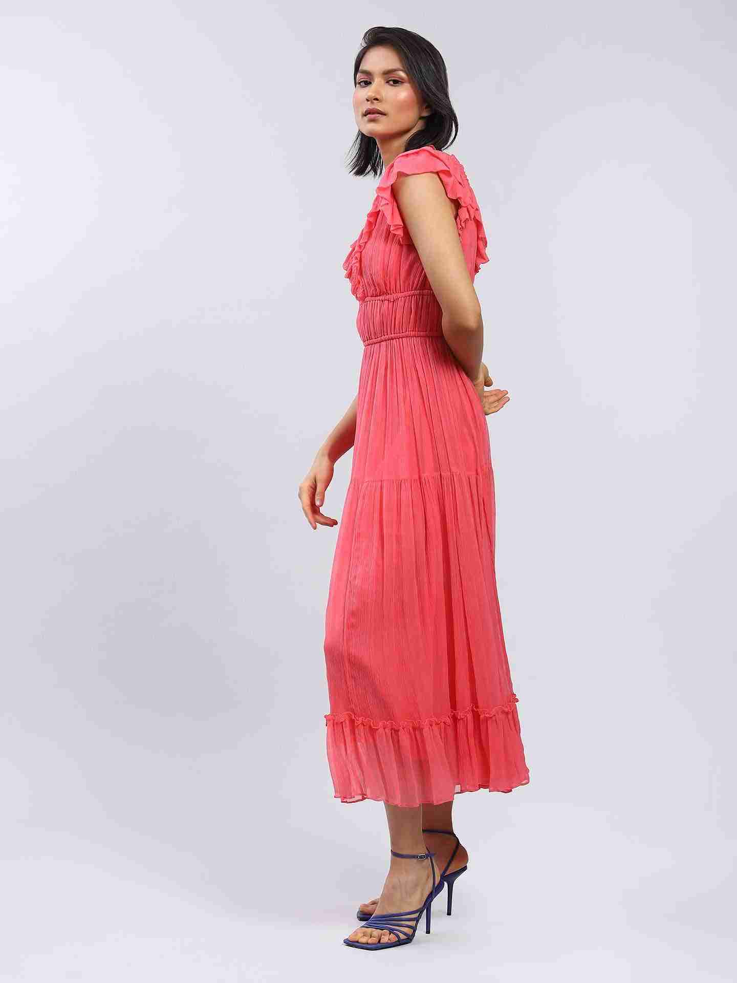 Coral Bluebell Flower Maxi Dress
