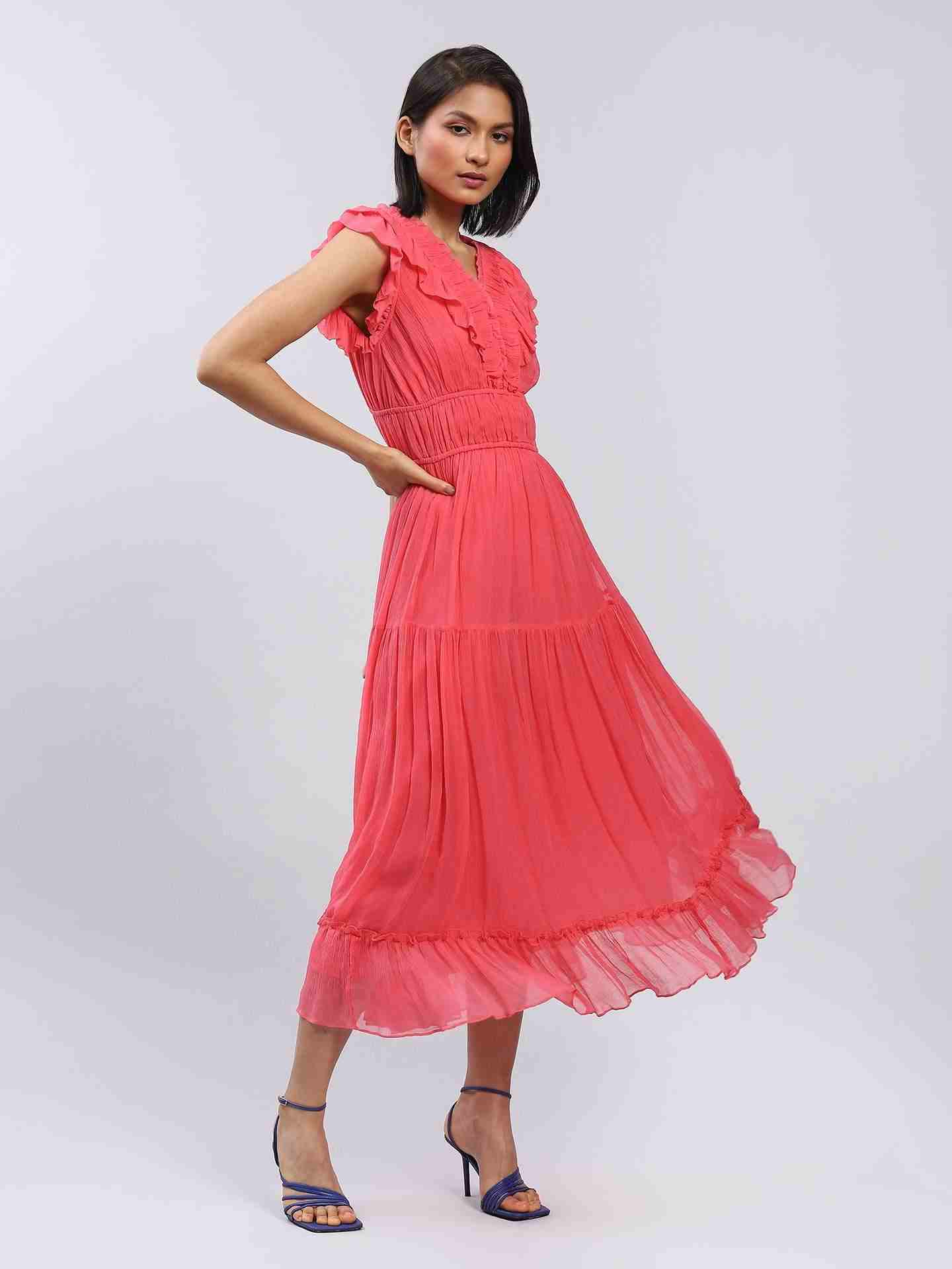 Coral Bluebell Flower Maxi Dress