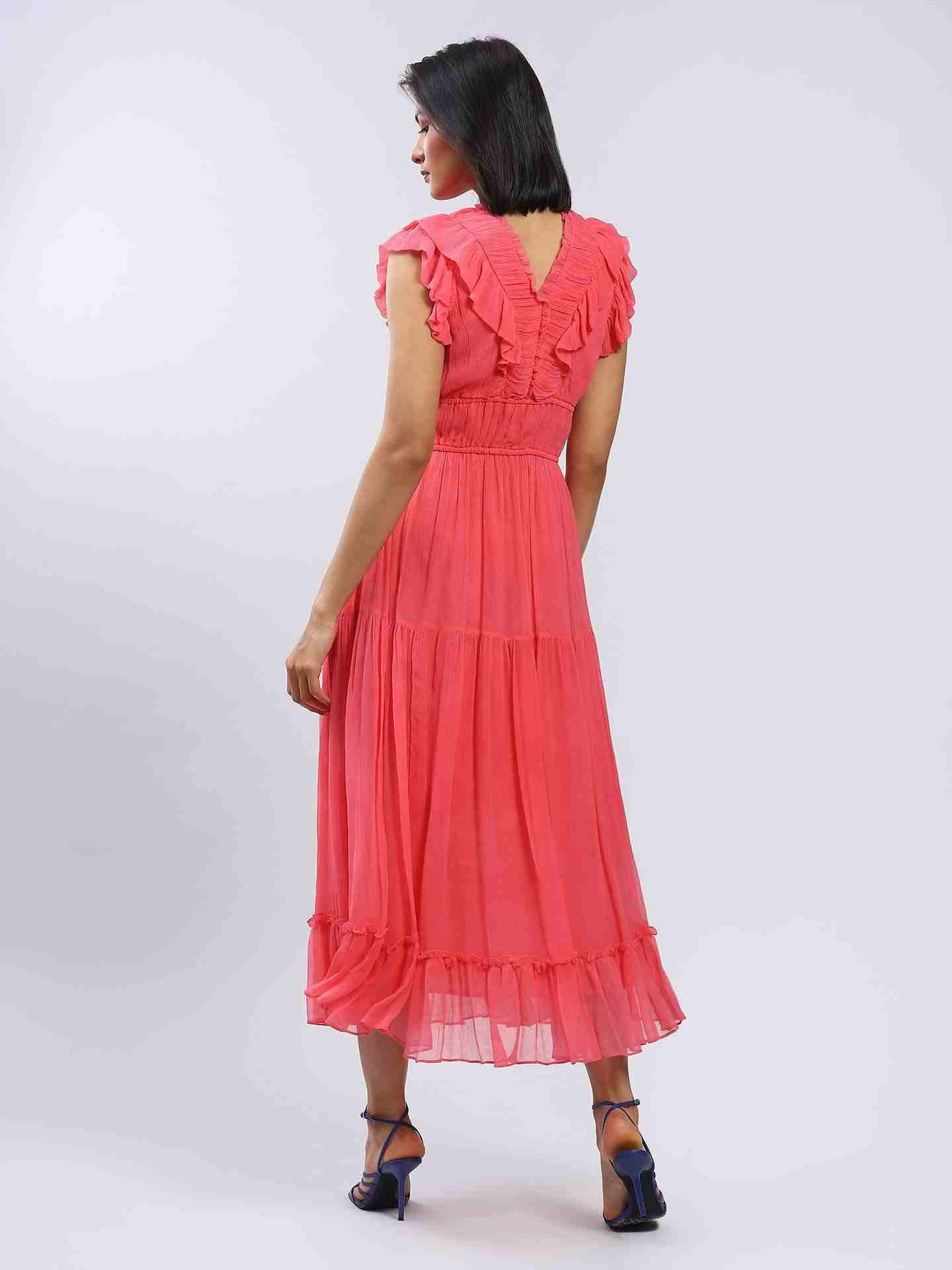 Coral Bluebell Flower Maxi Dress
