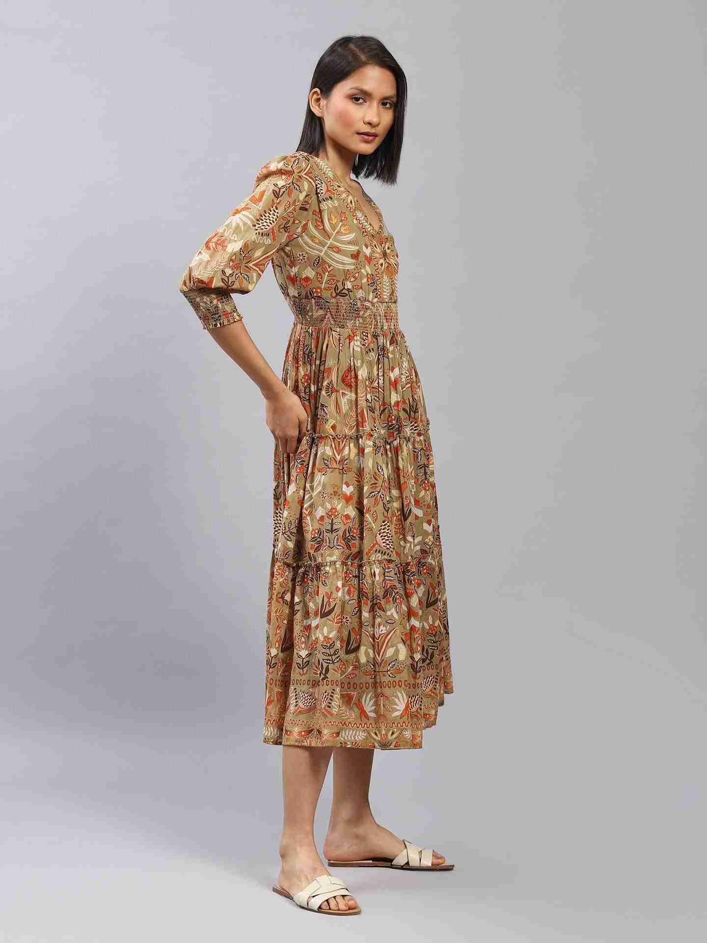 Khaki Maeve Midi Dress