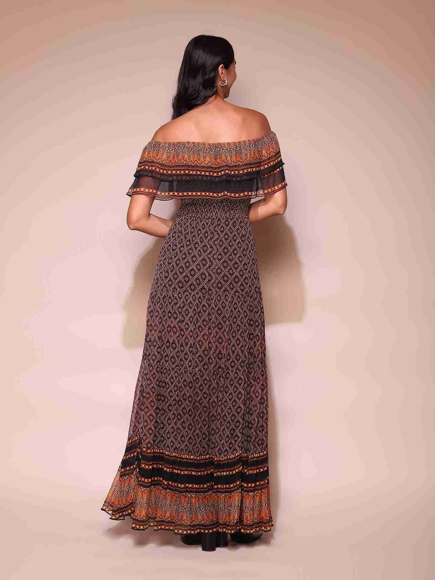 Brown Elliot Off-The-Shoulder Dress