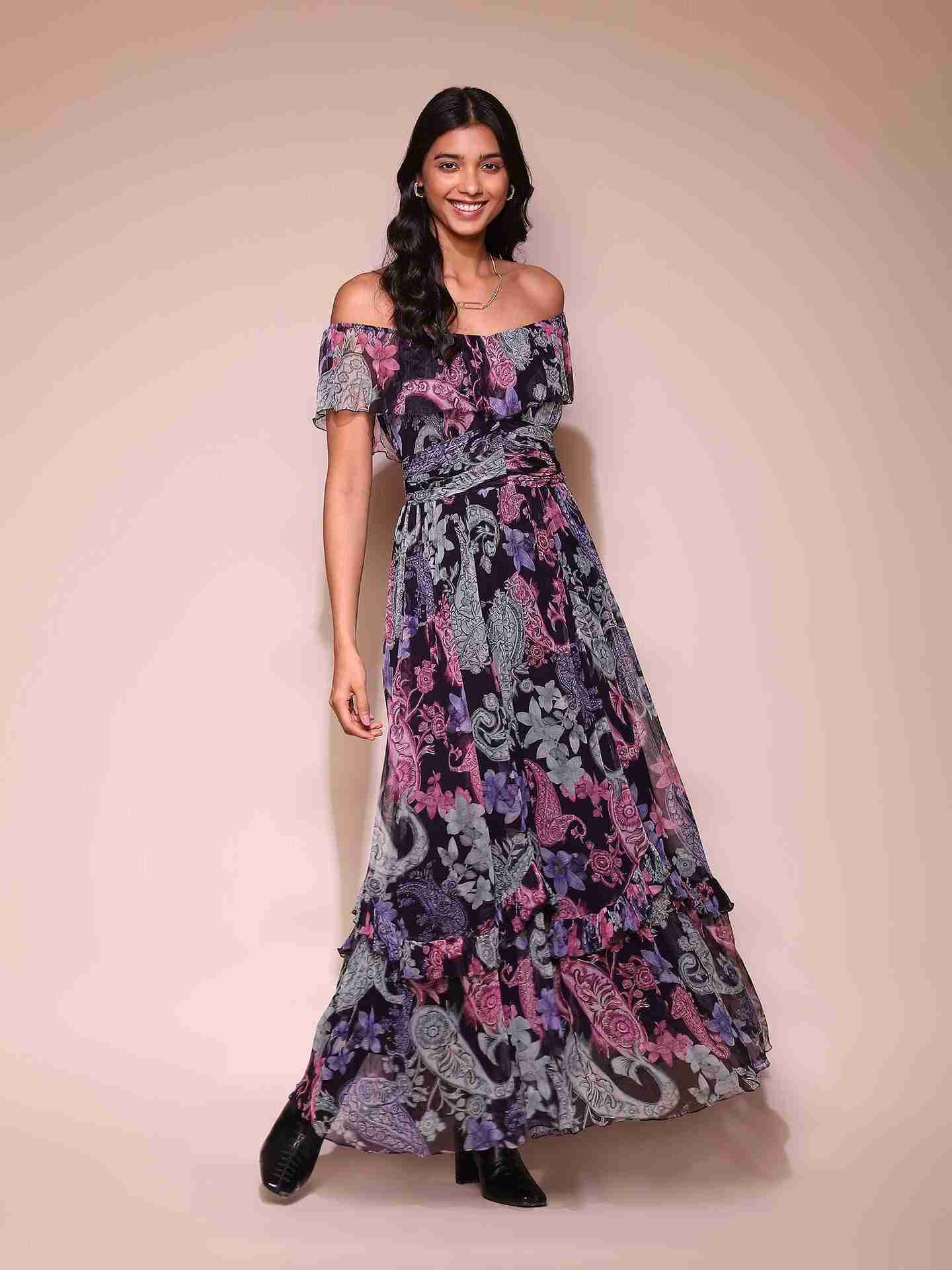 Navy Drew Off-The-Shoulder Dress