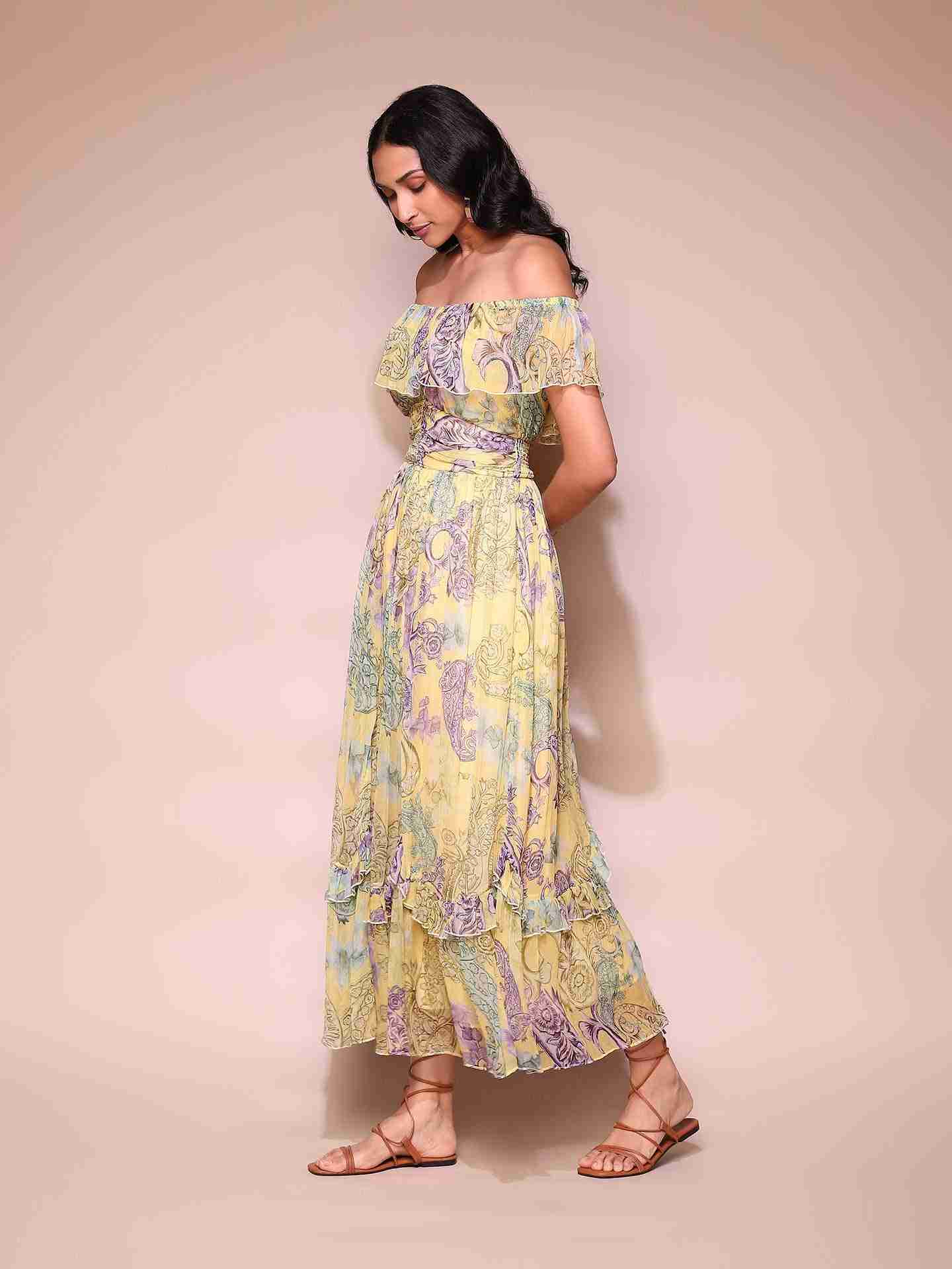 Yellow Drew Off-The-Shoulder Dress