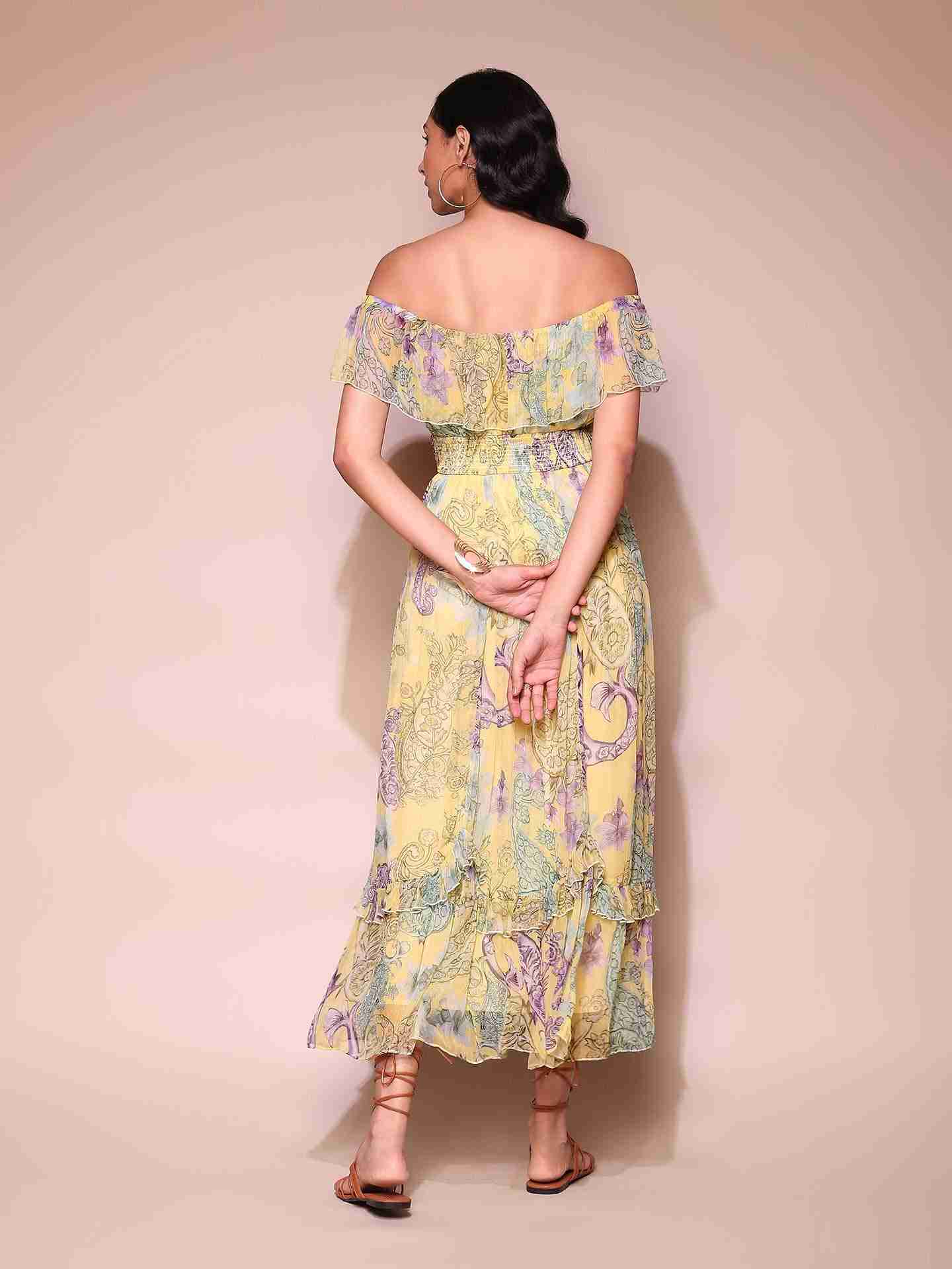 Yellow Drew Off-The-Shoulder Dress