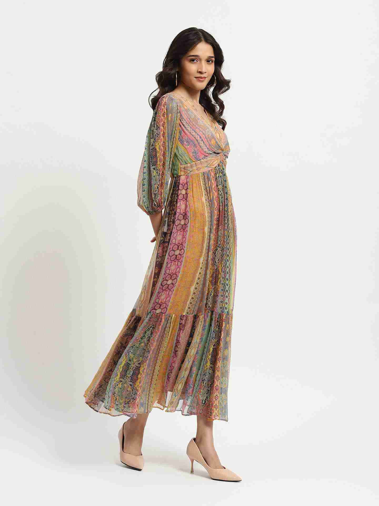 Multi Color Ethnic Stripes Maxi Dress