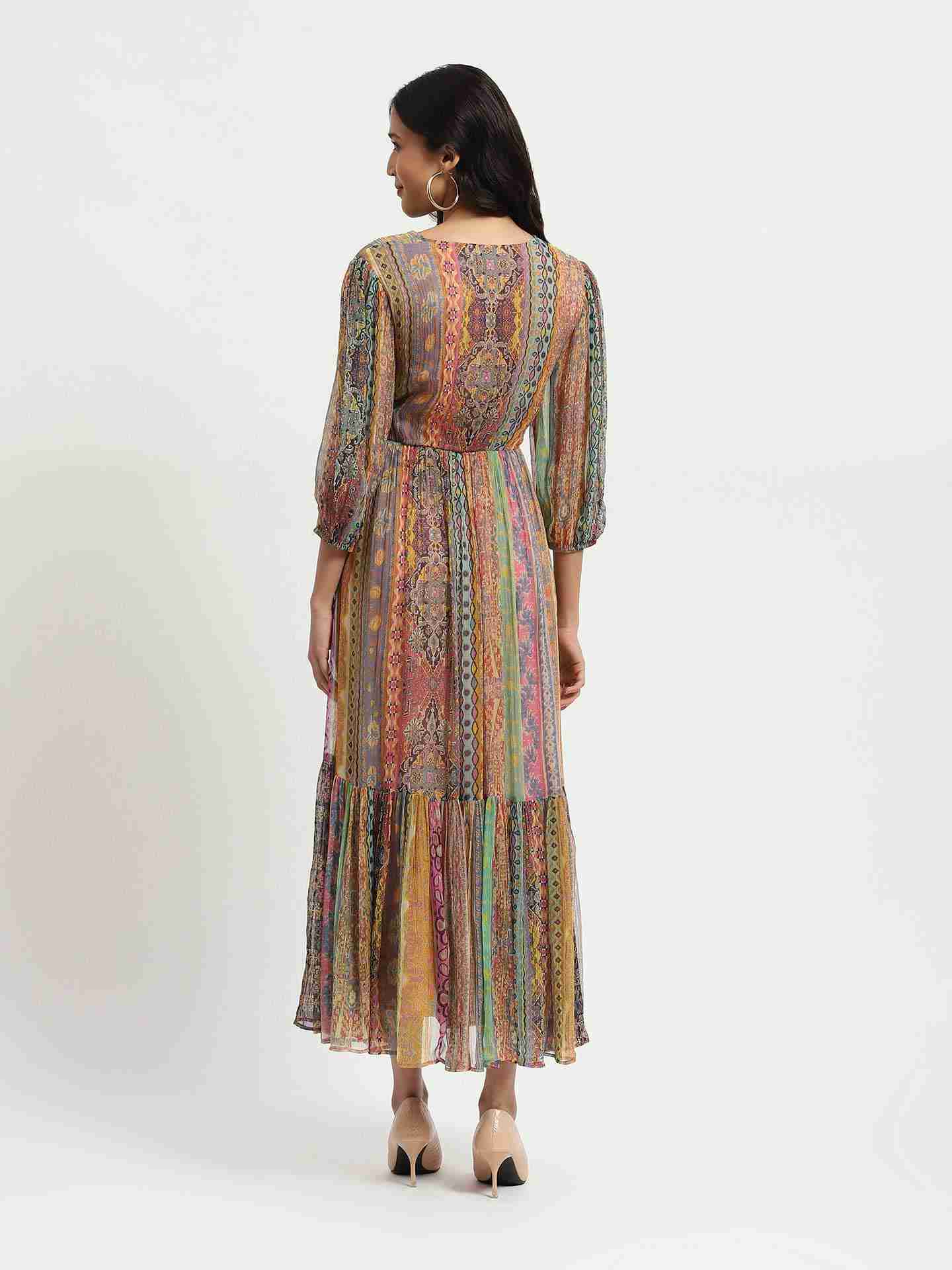 Multi Color Ethnic Stripes Maxi Dress