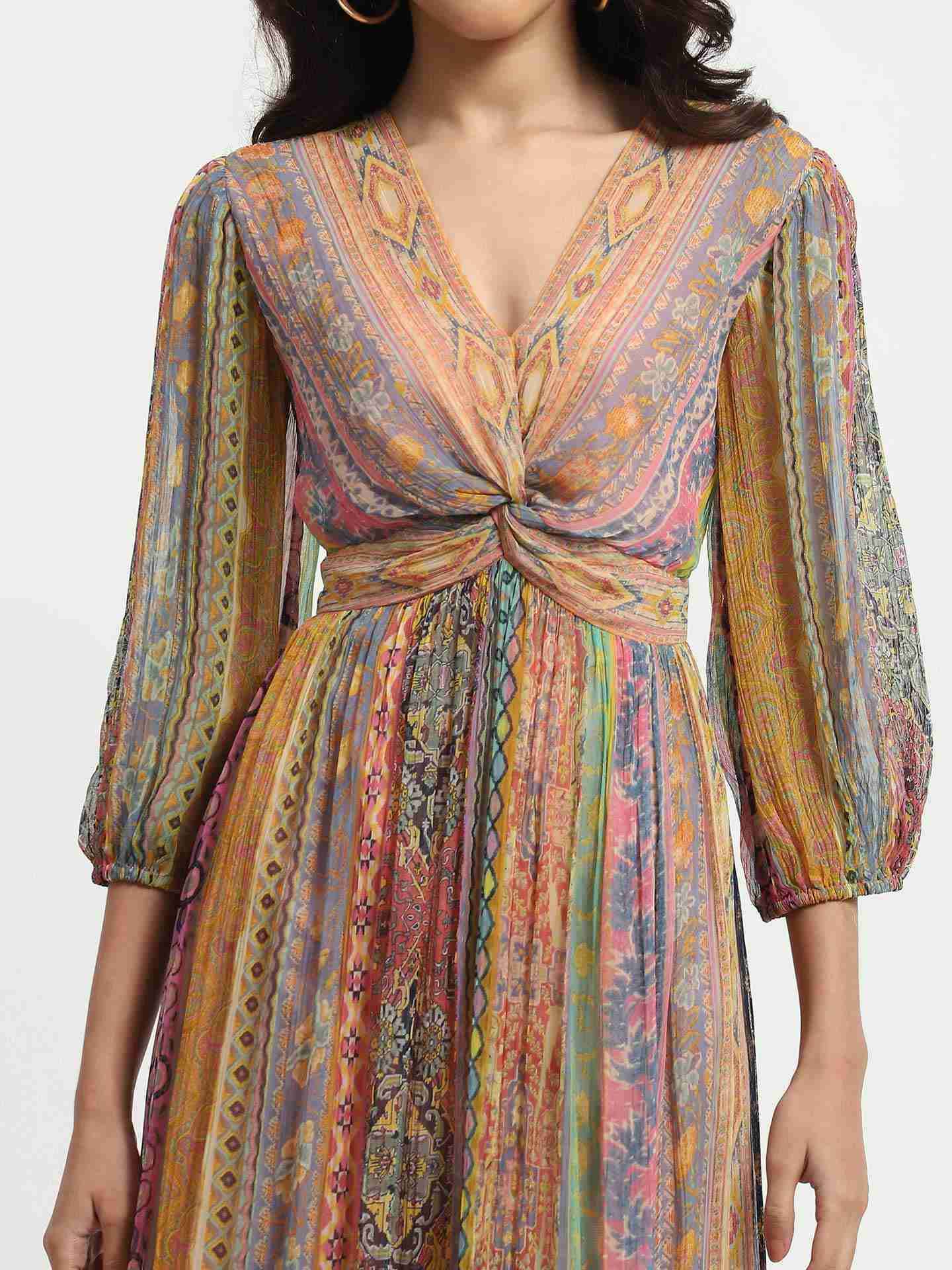 Multi Color Ethnic Stripes Maxi Dress