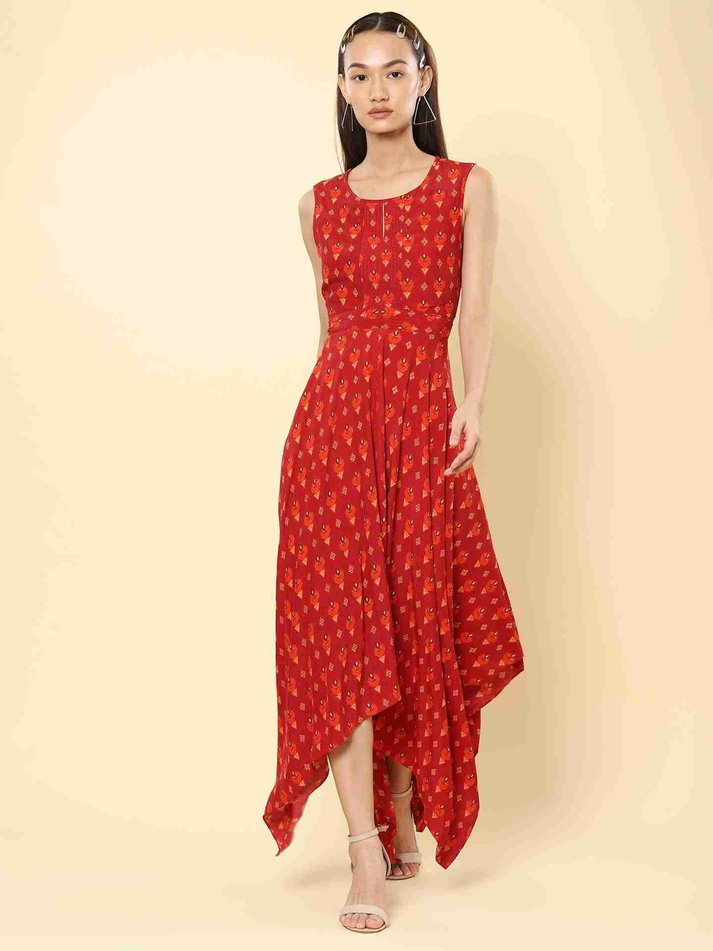 Red Fashion Flair Midi Dress