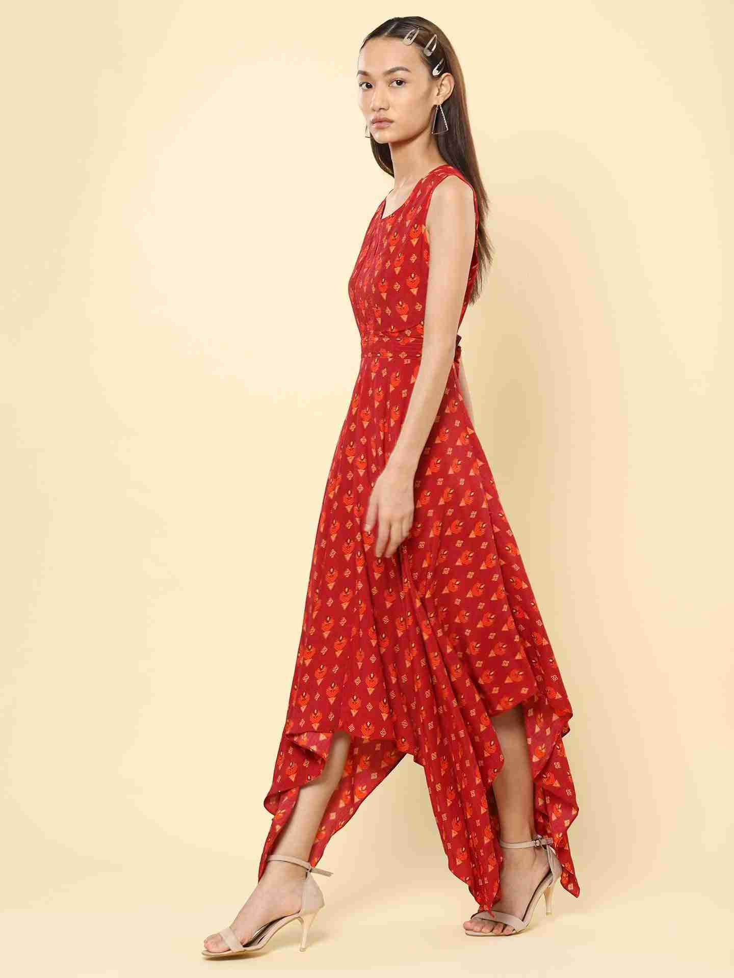 Red Fashion Flair Midi Dress