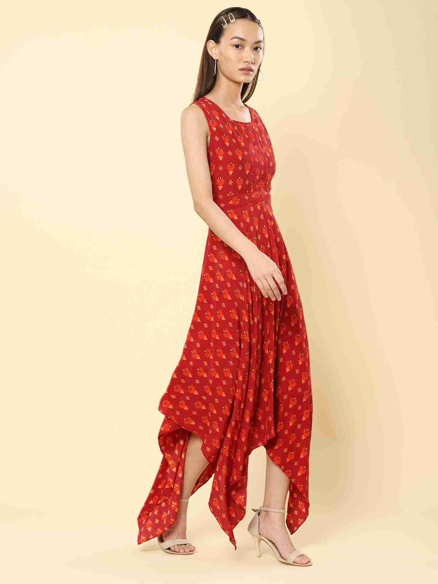 Red Fashion Flair Midi Dress
