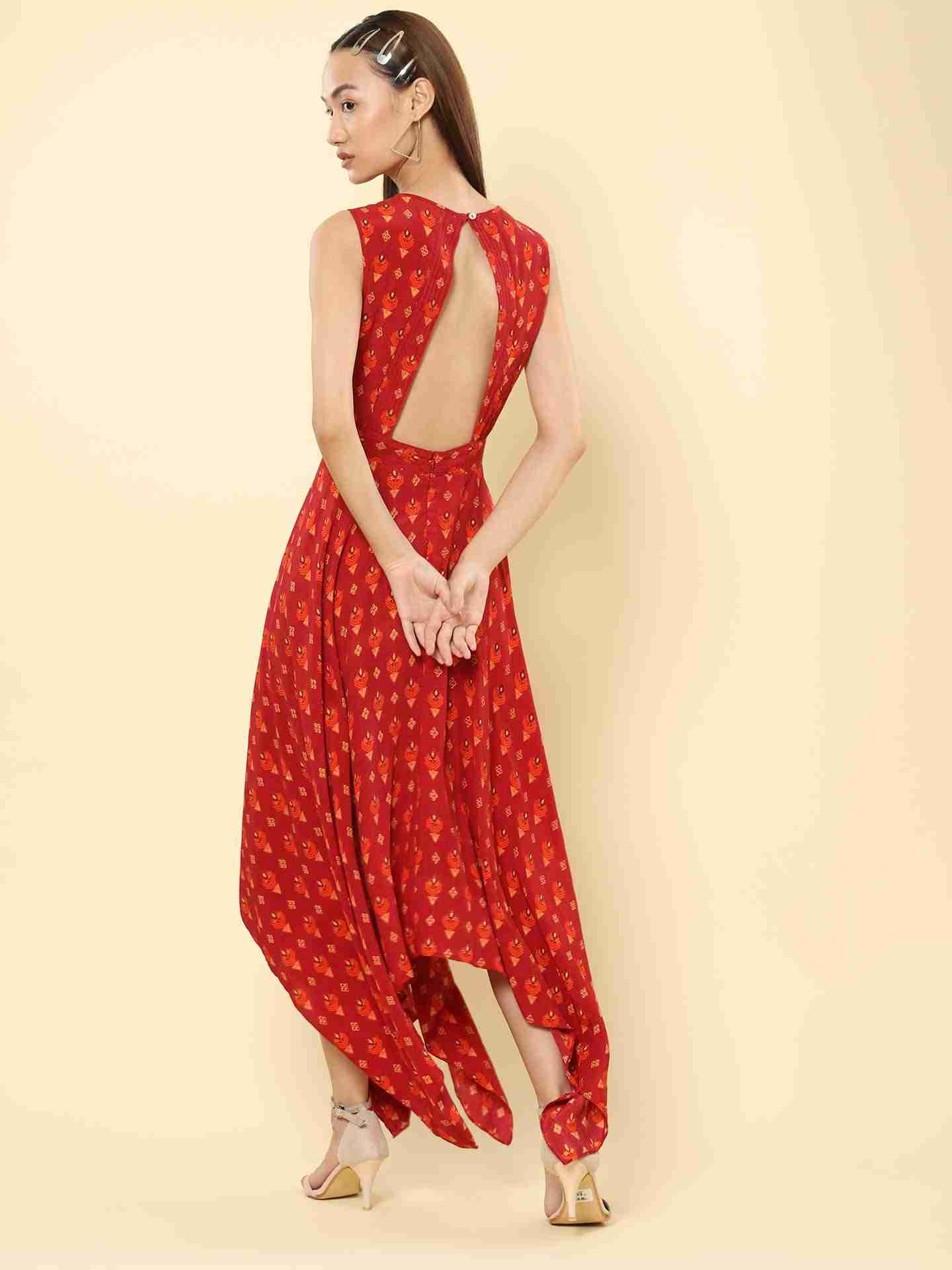 Red Fashion Flair Midi Dress