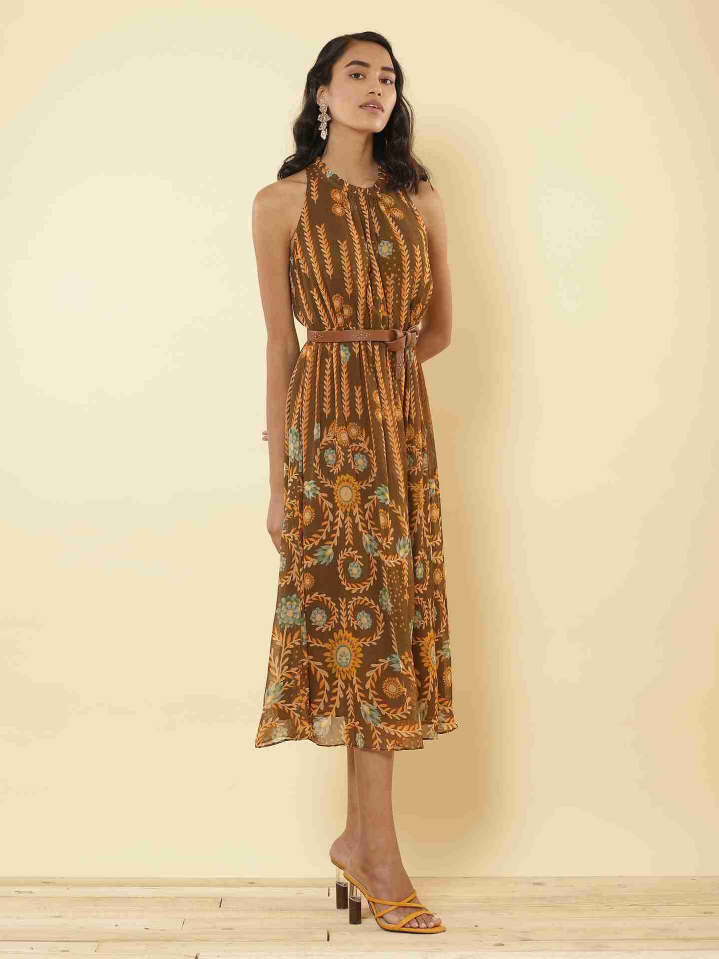 Brown Carnival Midi Dress