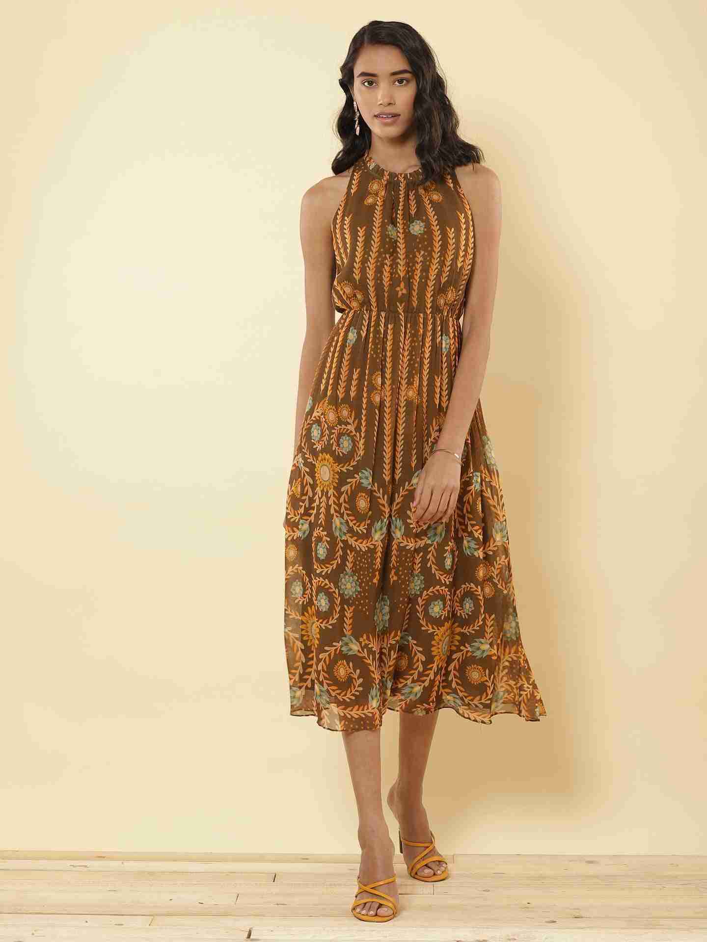 Brown Carnival Midi Dress