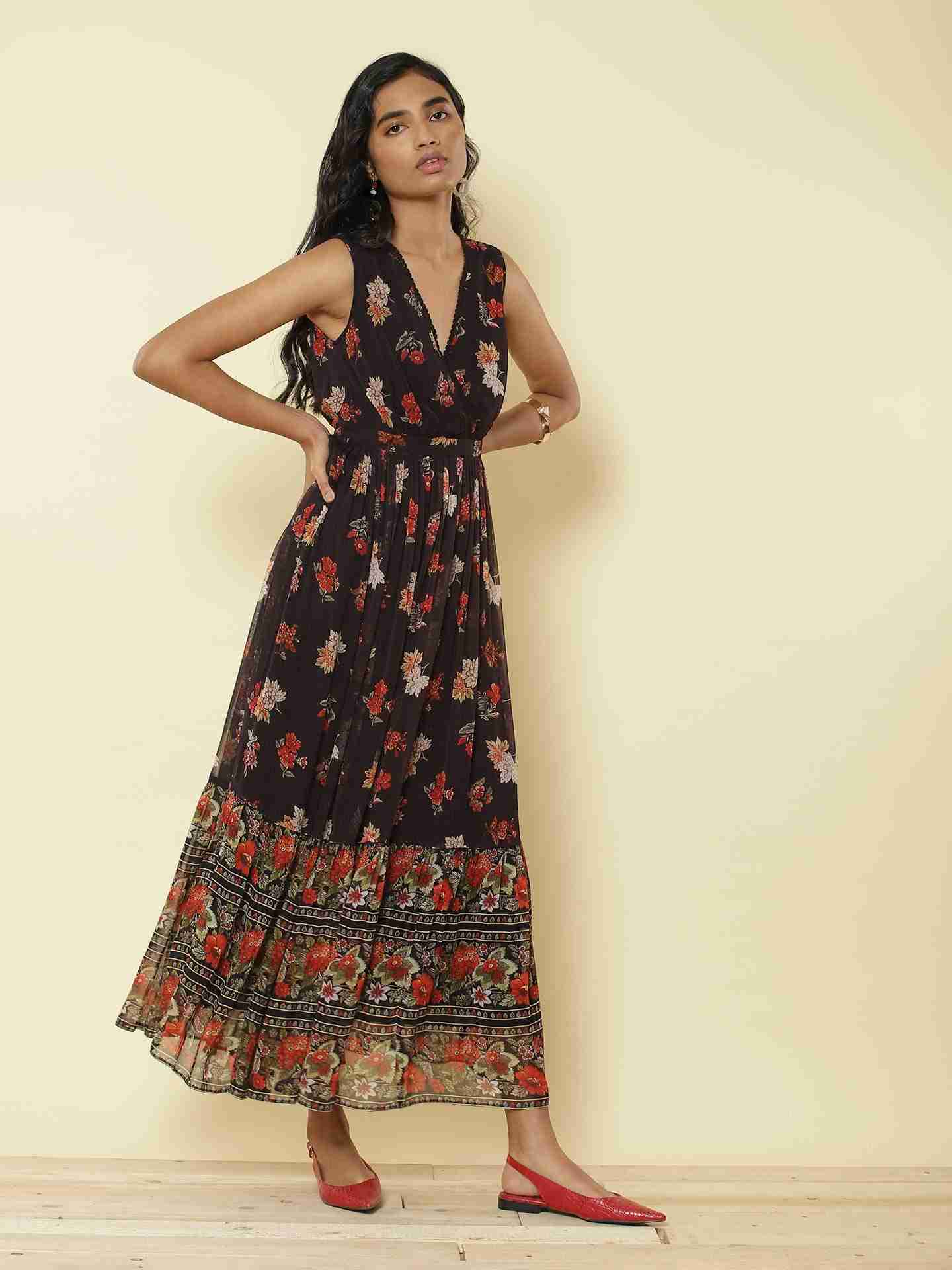 Black Florence Floral Dress