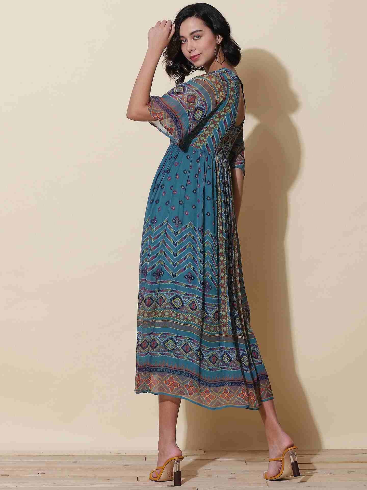 Teal Kutch Print Midi Dress