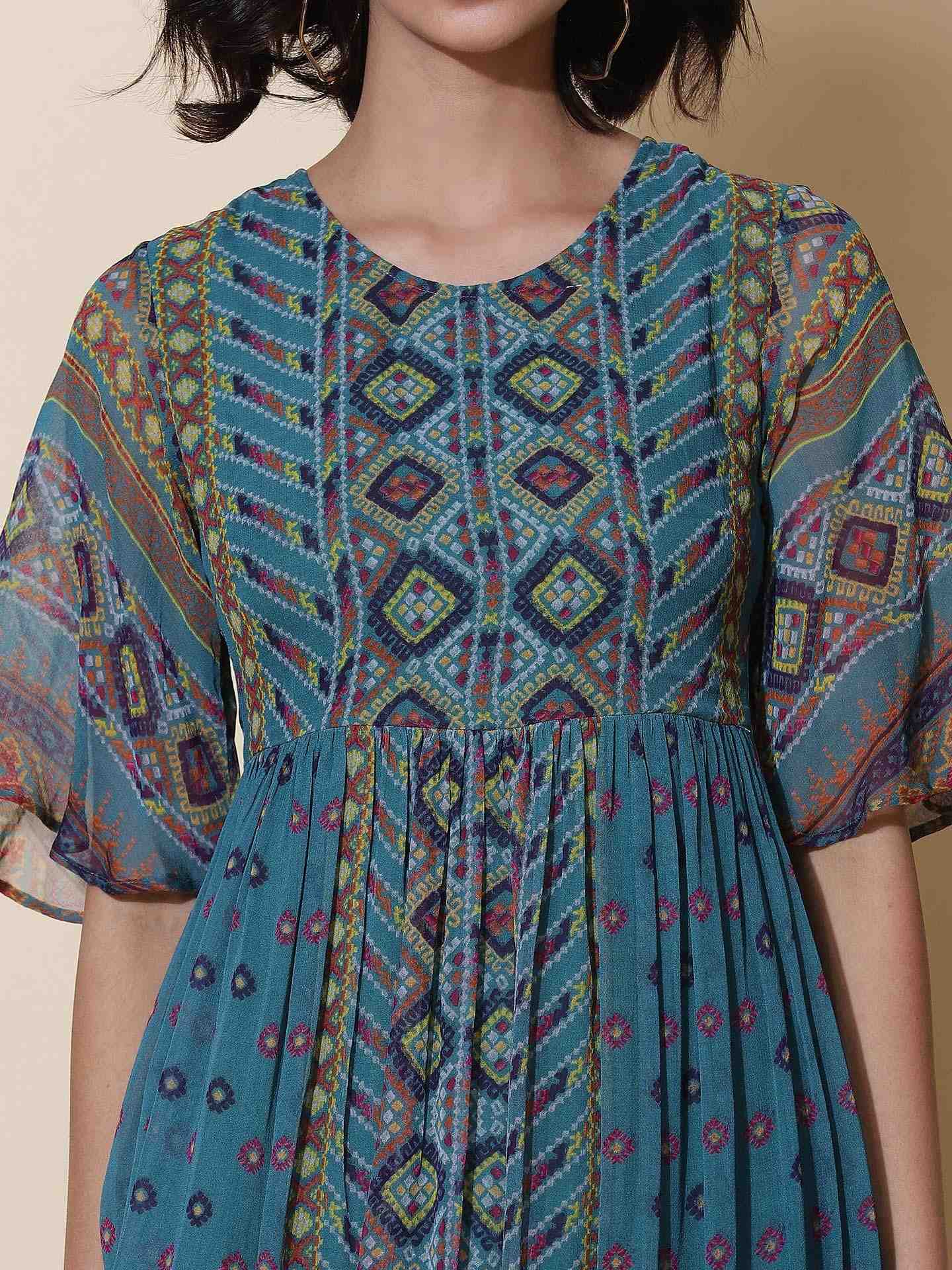 Teal Kutch Print Midi Dress