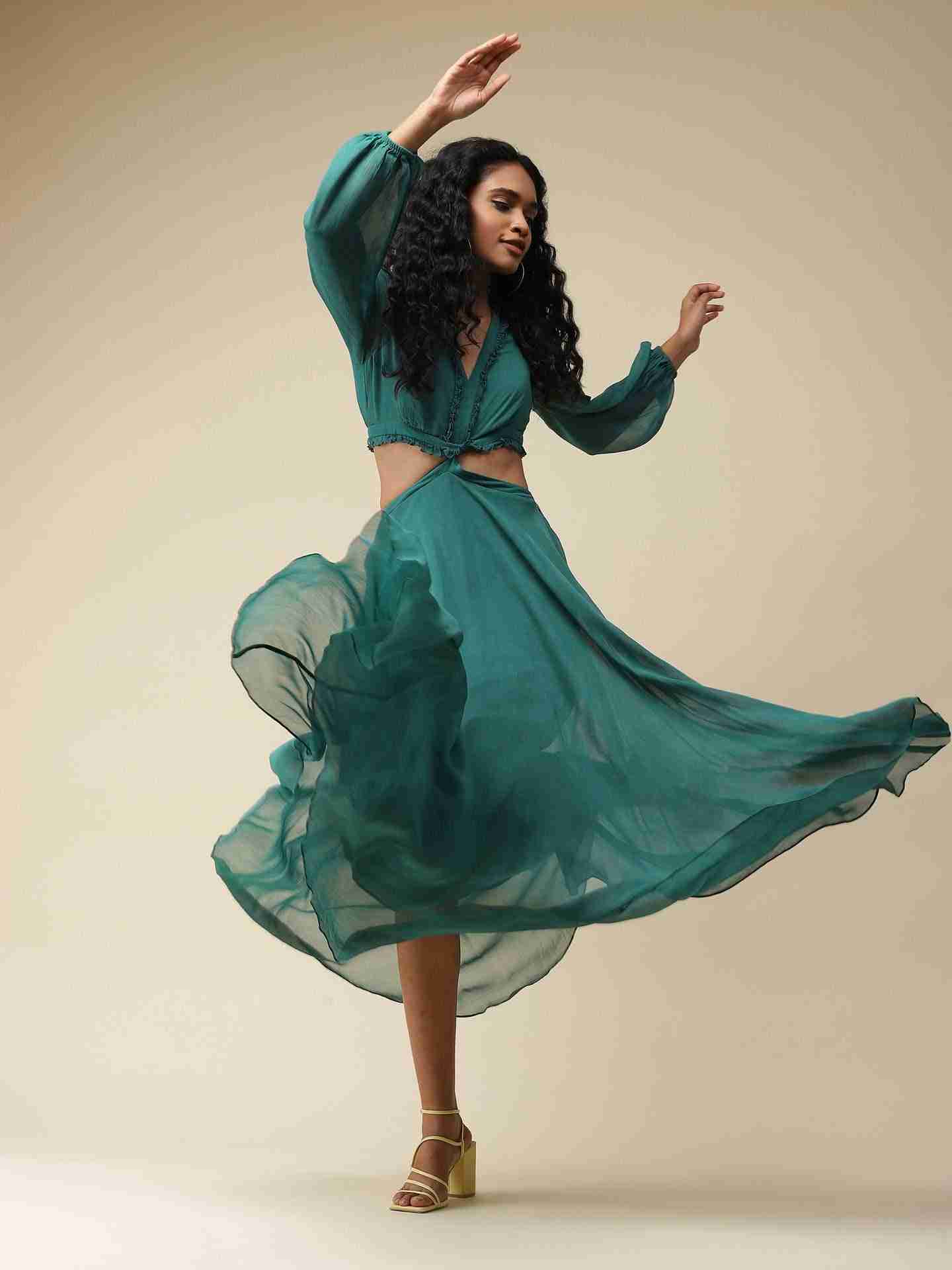 Emerald Green Rene Cut-Out Dress