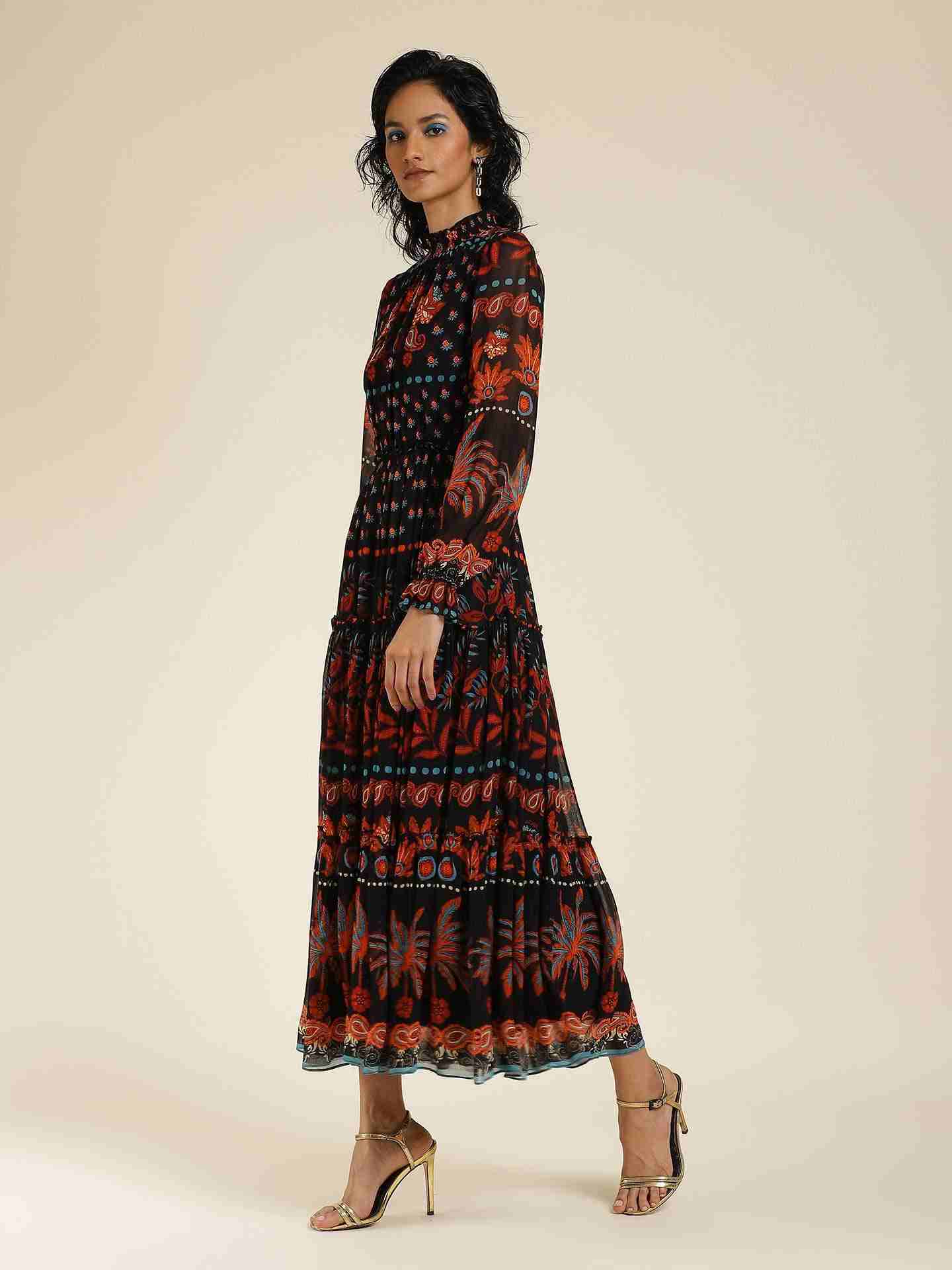 Black Johanna Border Maxi Dress