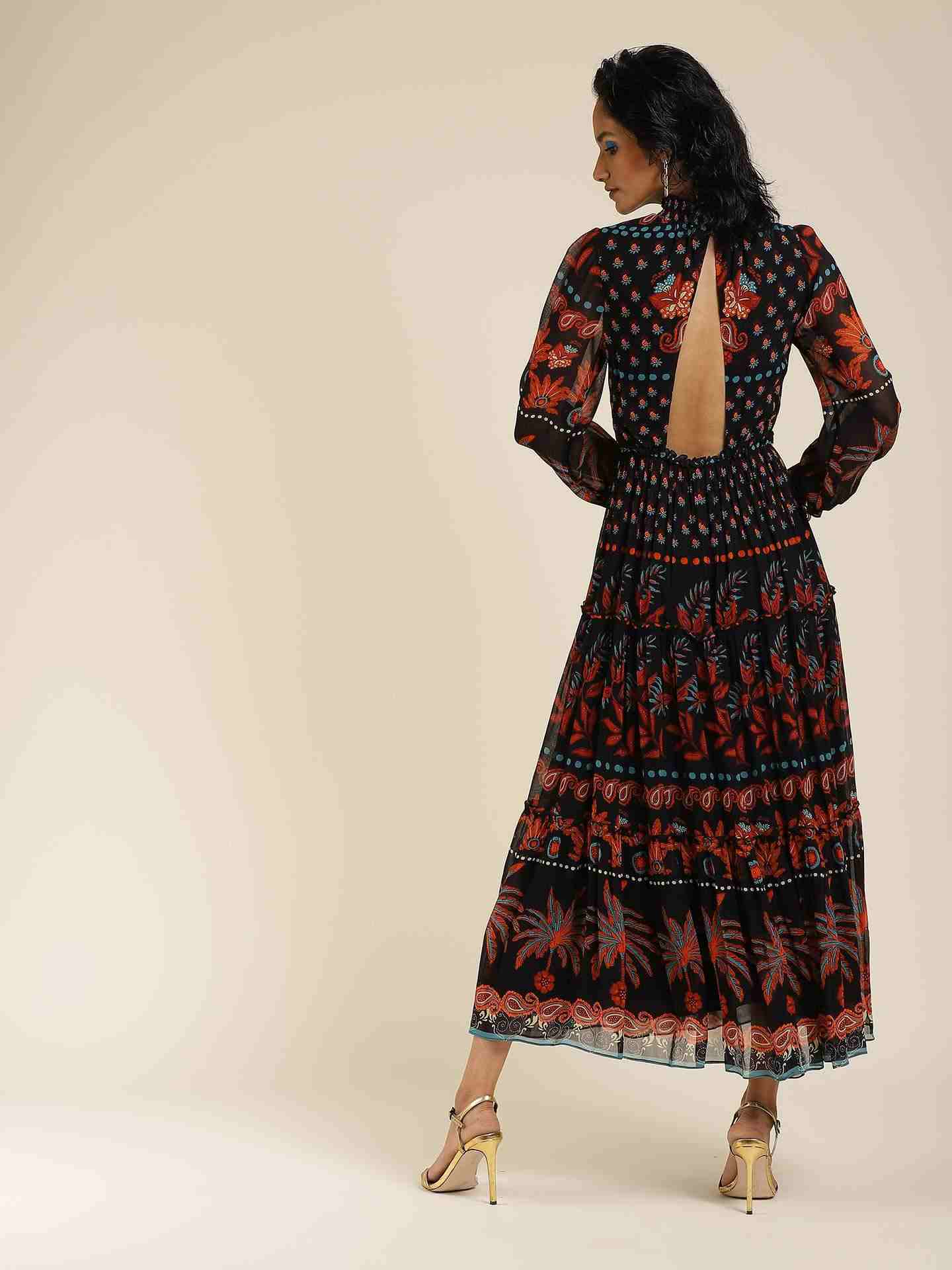 Black Johanna Border Maxi Dress