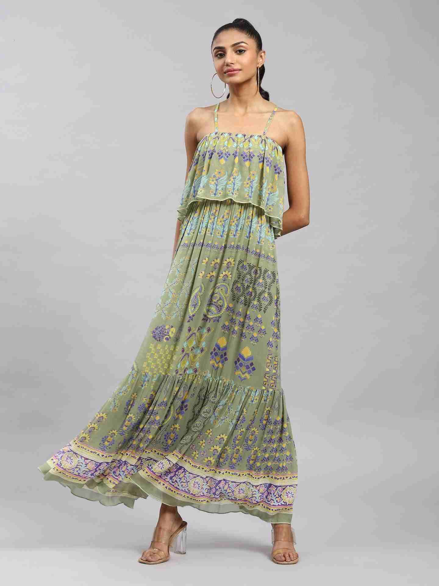 Green Casmere Off-The-Shoulder Dress