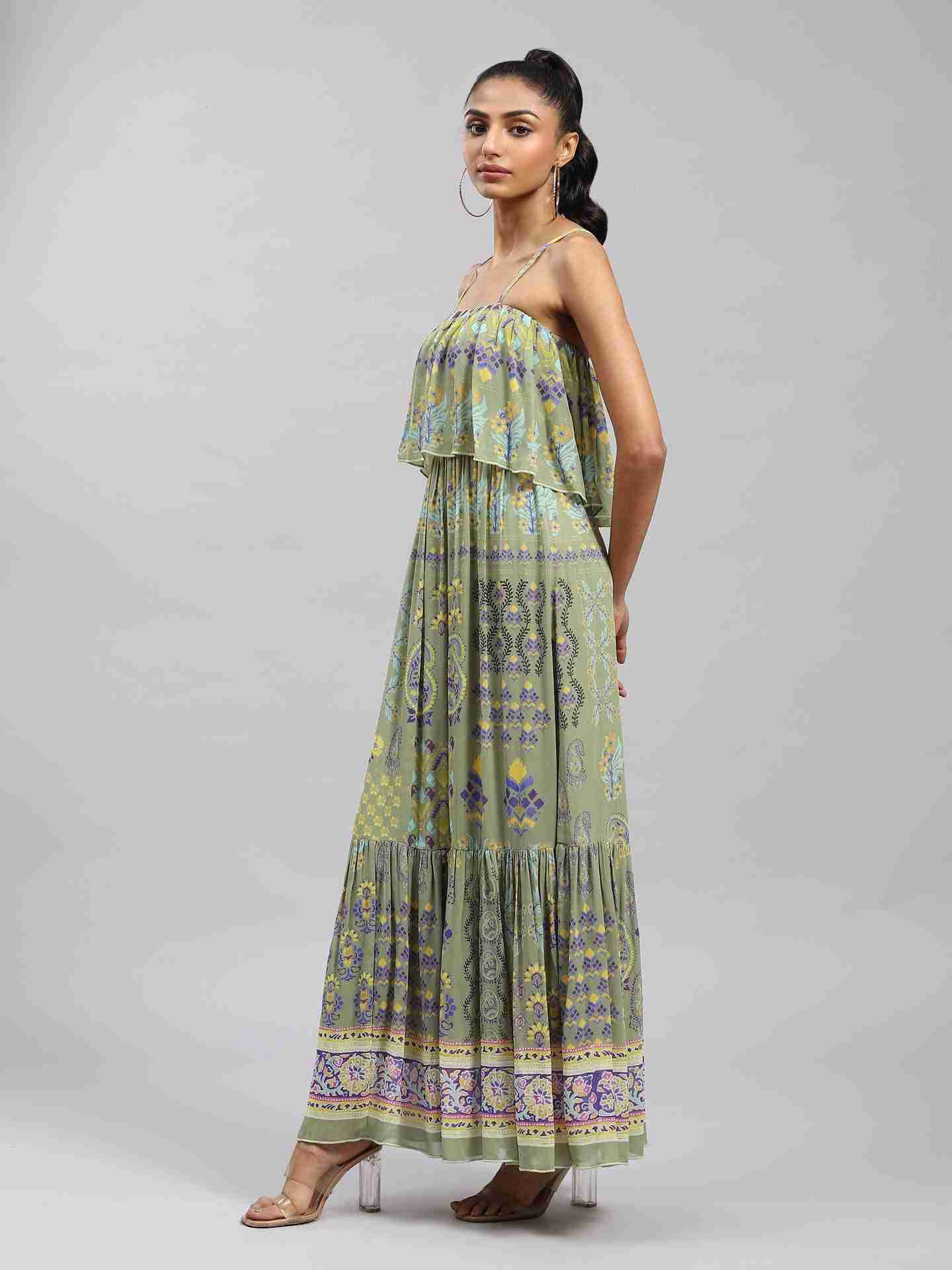 Green Casmere Off-The-Shoulder Dress