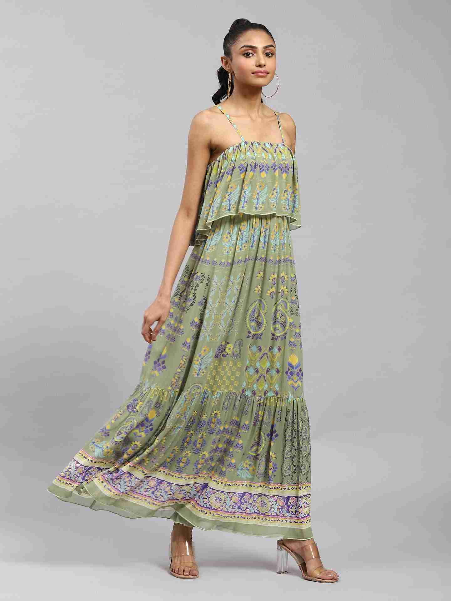 Green Casmere Off-The-Shoulder Dress