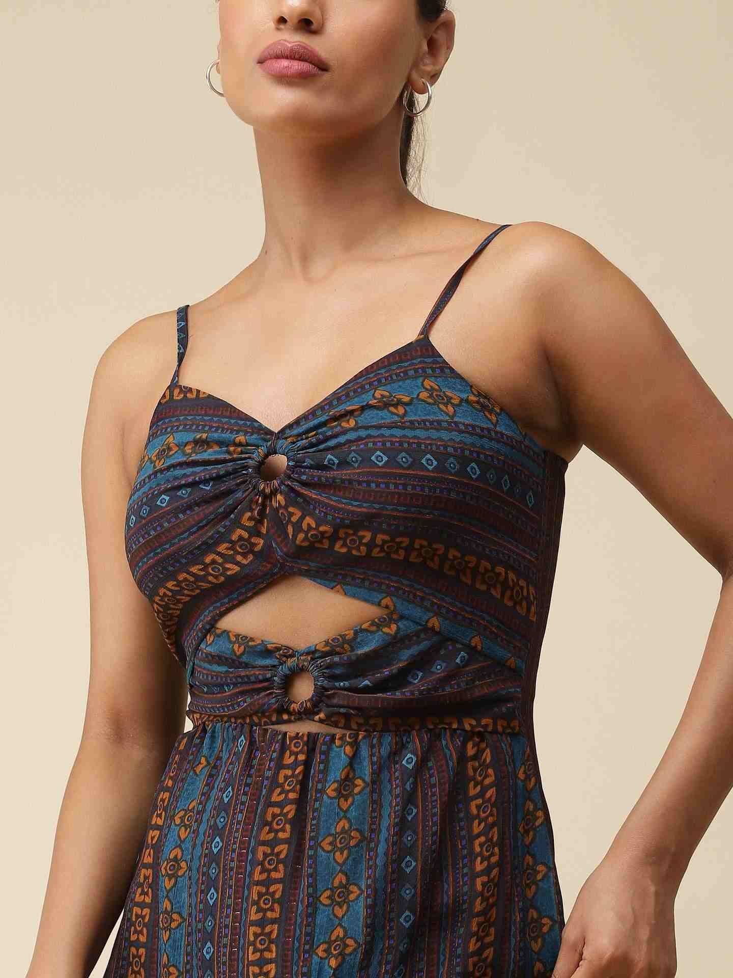 Navy Fashion Flair Cut-Out Dress