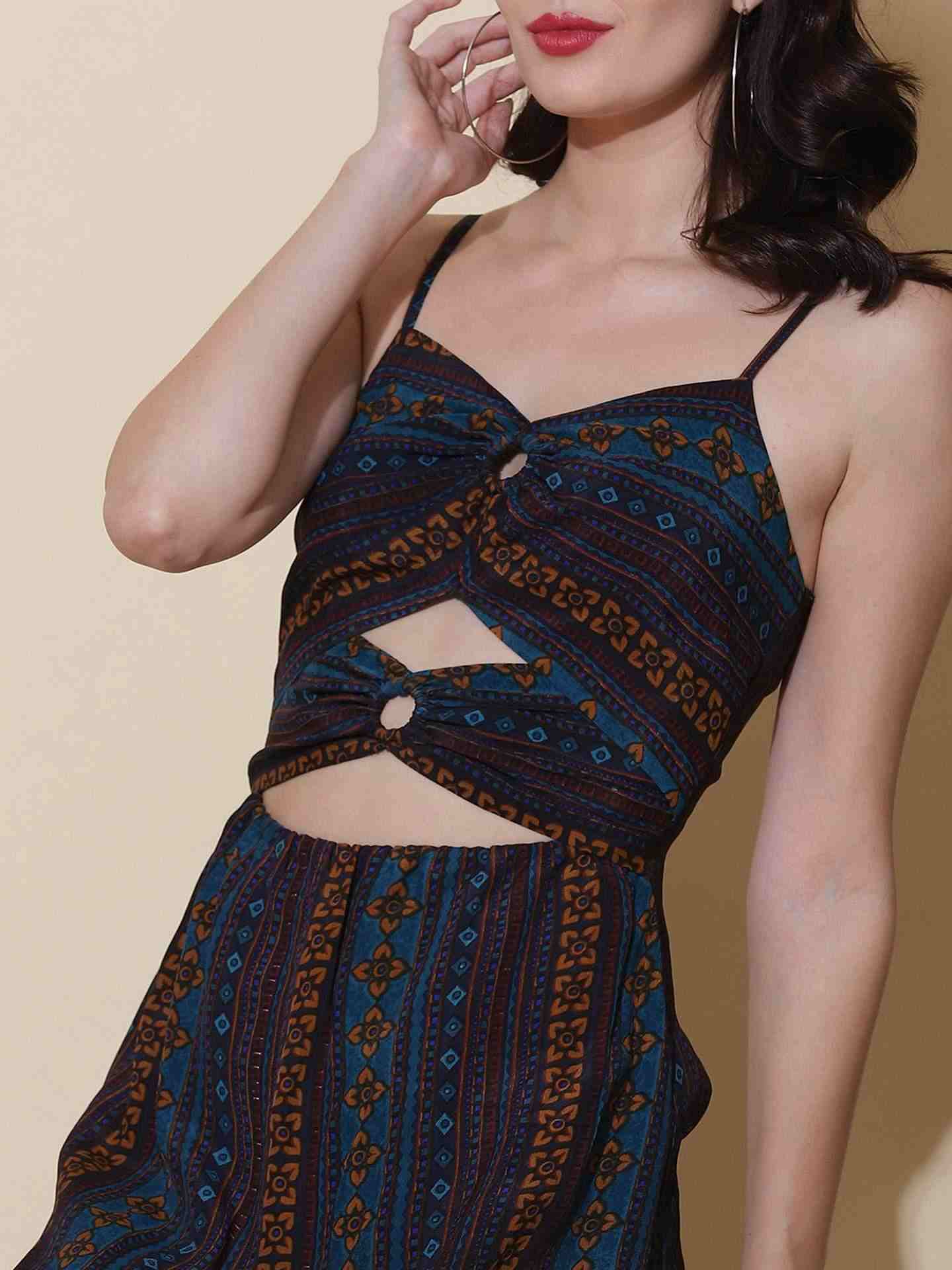 Navy Fashion Flair Cut-Out Dress